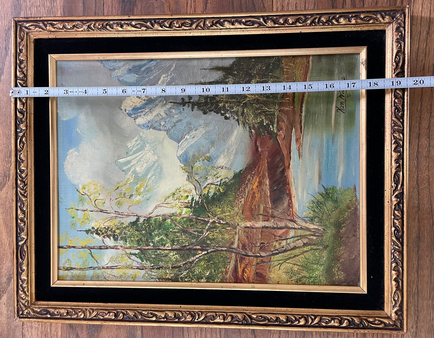 Mid 20th Century Signed Framed Vintage Mountain Landscape Oil on Board