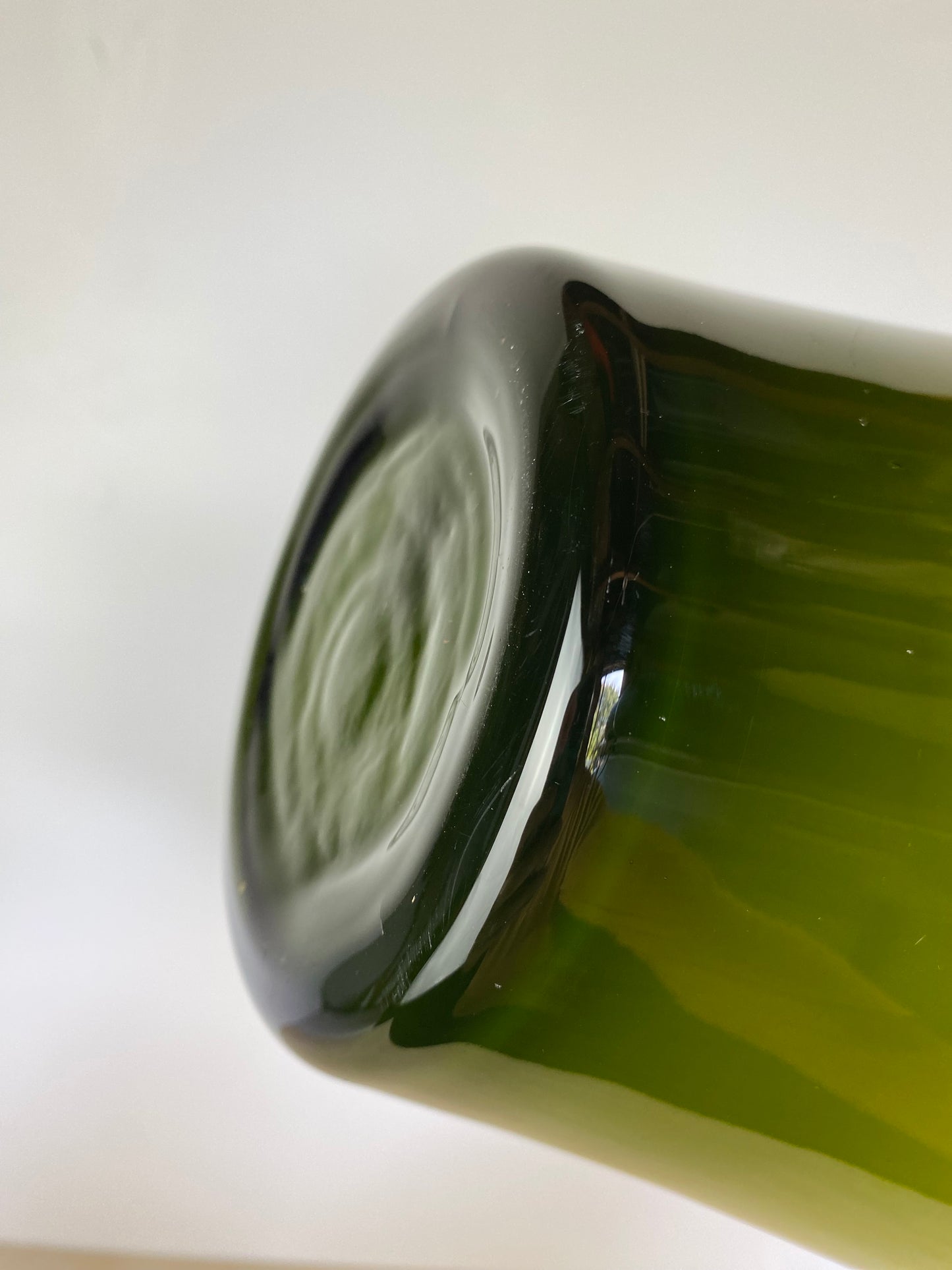 Vintage Mid-Century Italian Empoli-Style Cased Glass Bottle Vase in Olive Green