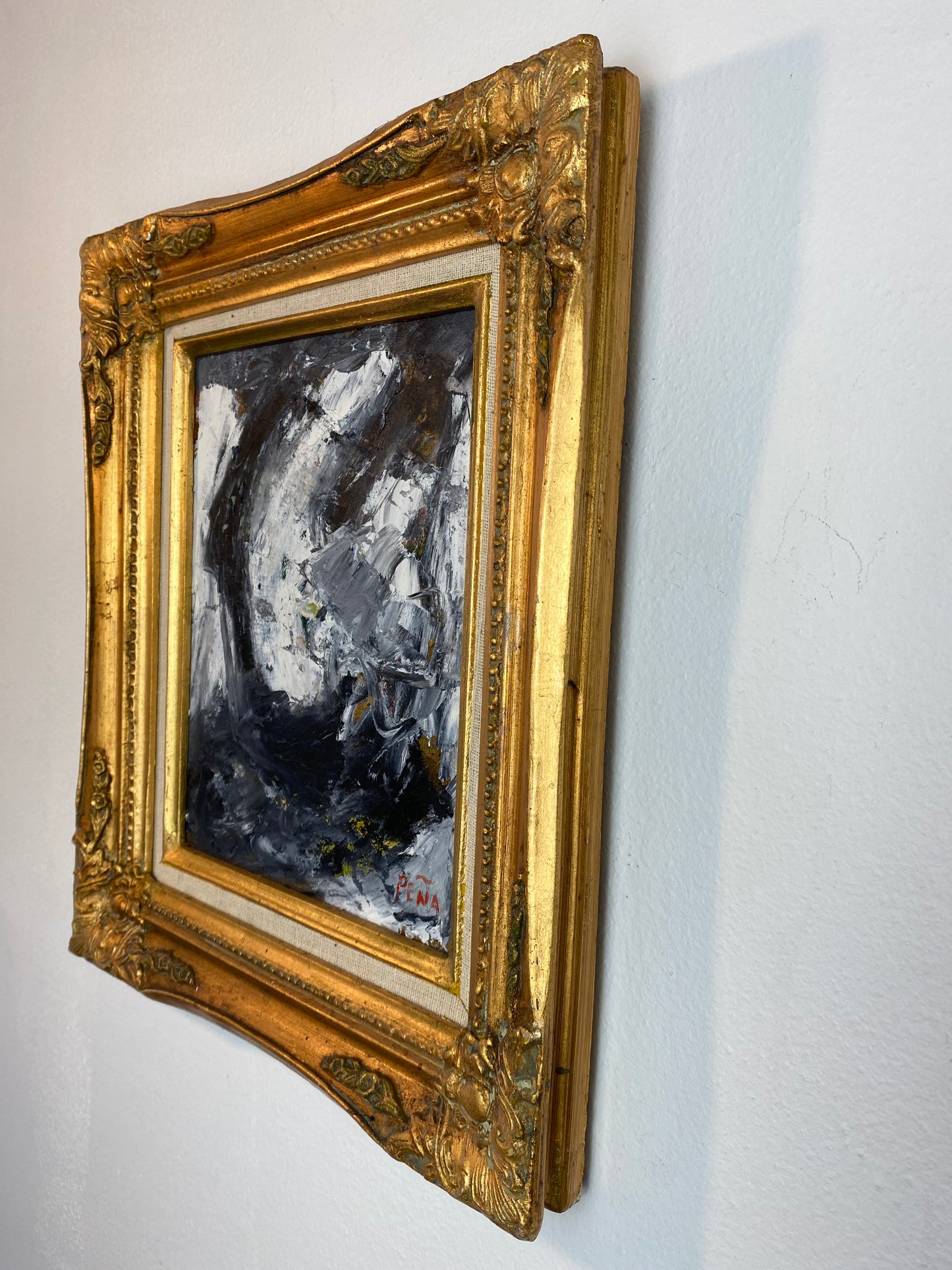 Original Abstract Expressionist Oil Painting in Ornate Vintage Gilded Frame by Francisco Peña 2026
