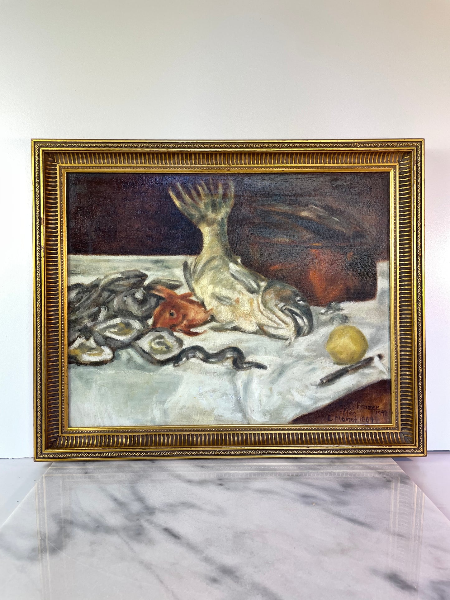 Karen Chase Frazee After Édouard Manet's Painting Titled Fish Still Life or Still Life With Carp