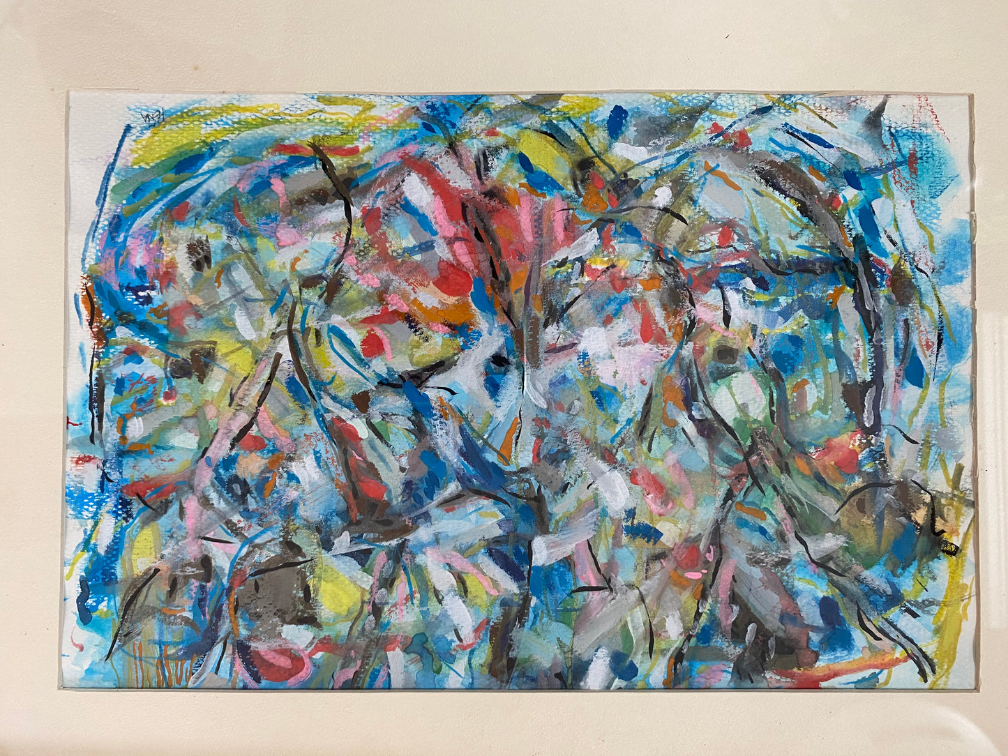 Original Framed Abstract Expressionist Watercolor on Paper by Francisco Peña