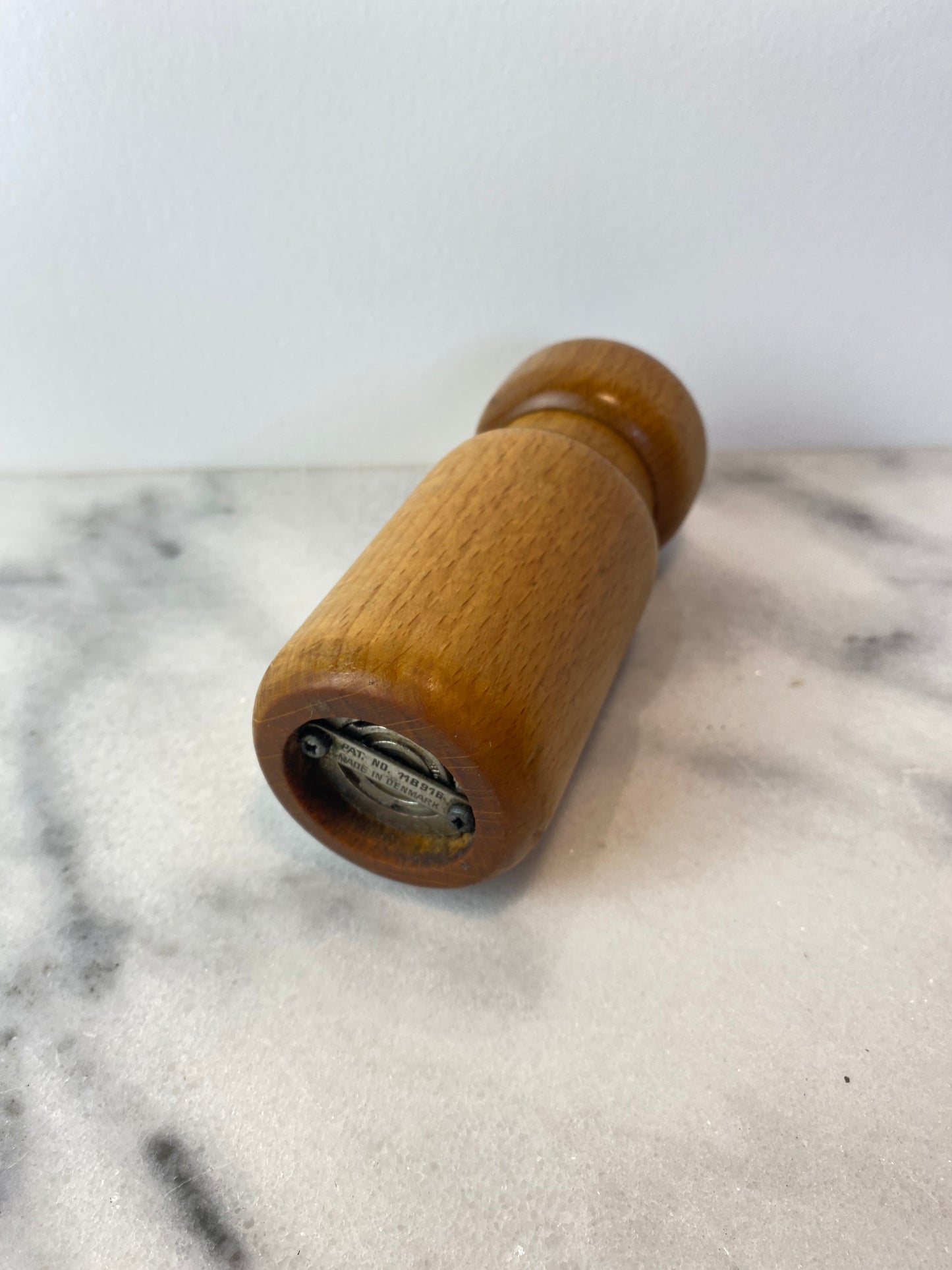Vintage Danish Modern White Oak Salt or Pepper Grinder With Brass Hardware — Scandinavian European Kitchenware