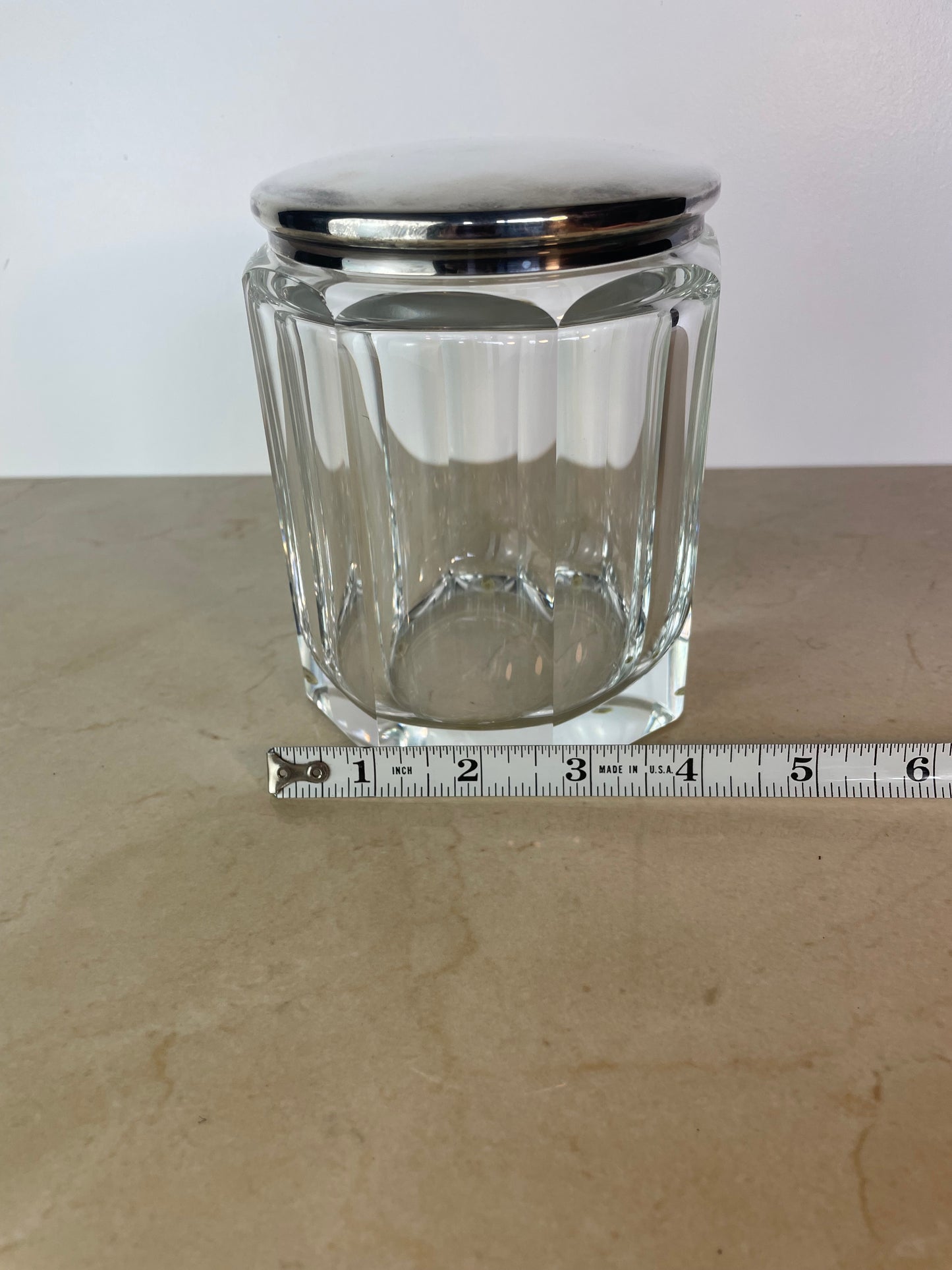 Vintage Plata Lappas Faceted Crystal Jar With Silverplate Lid, Argentina