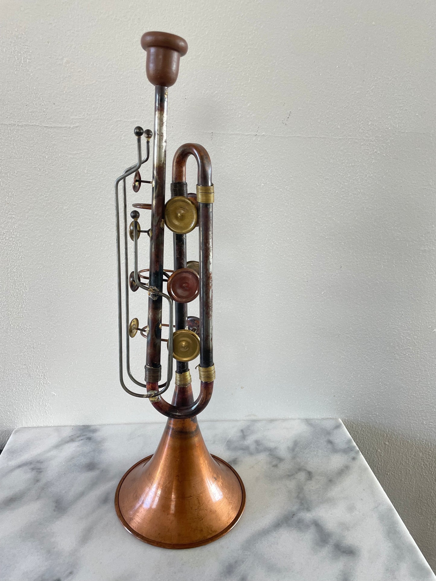 Mid 20th Century Vintage Mixed Metal Trumpet Sculpture