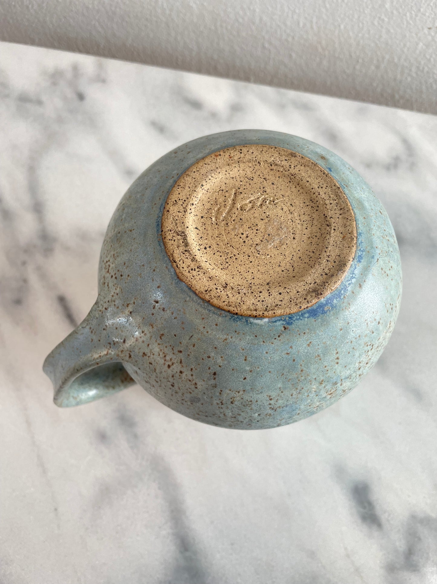 Handmade Studio Ceramic Pitcher With Light Blue-Gray Glaze