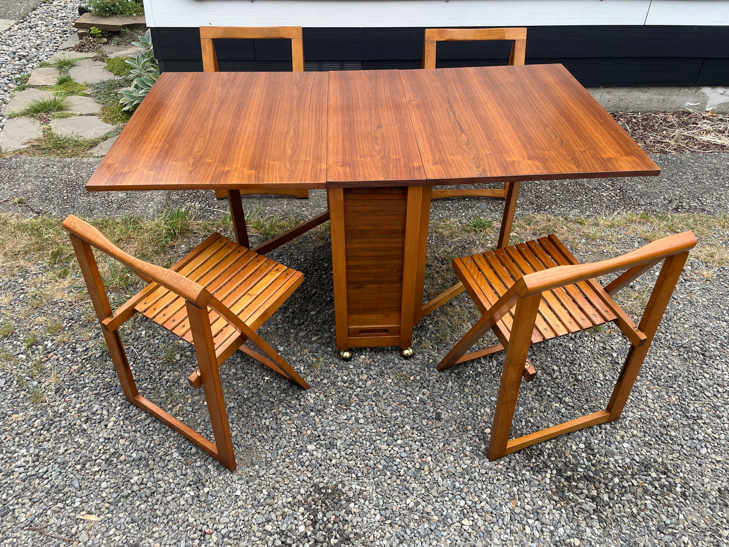 Mid 20th Century Romanian Drop Leaf Dining Table & 4 Chairs