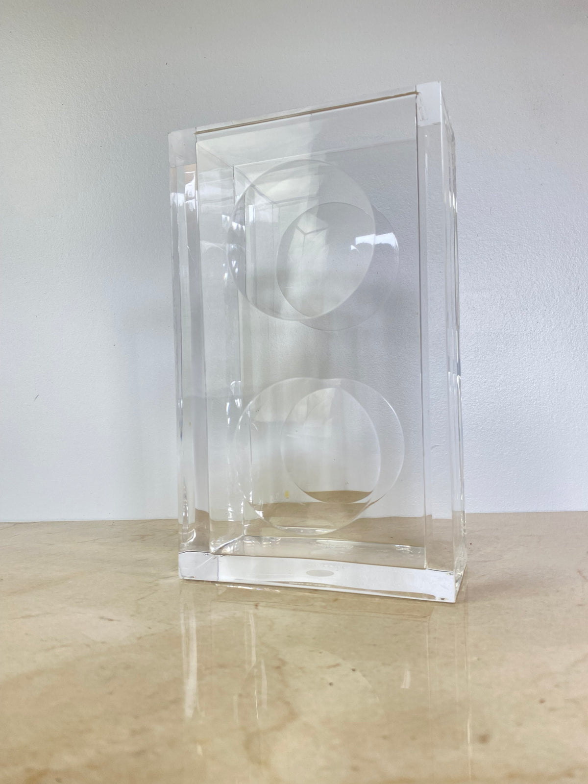 Vintage Guzzini Lucite Block Vase, Italian Space Age, Signed