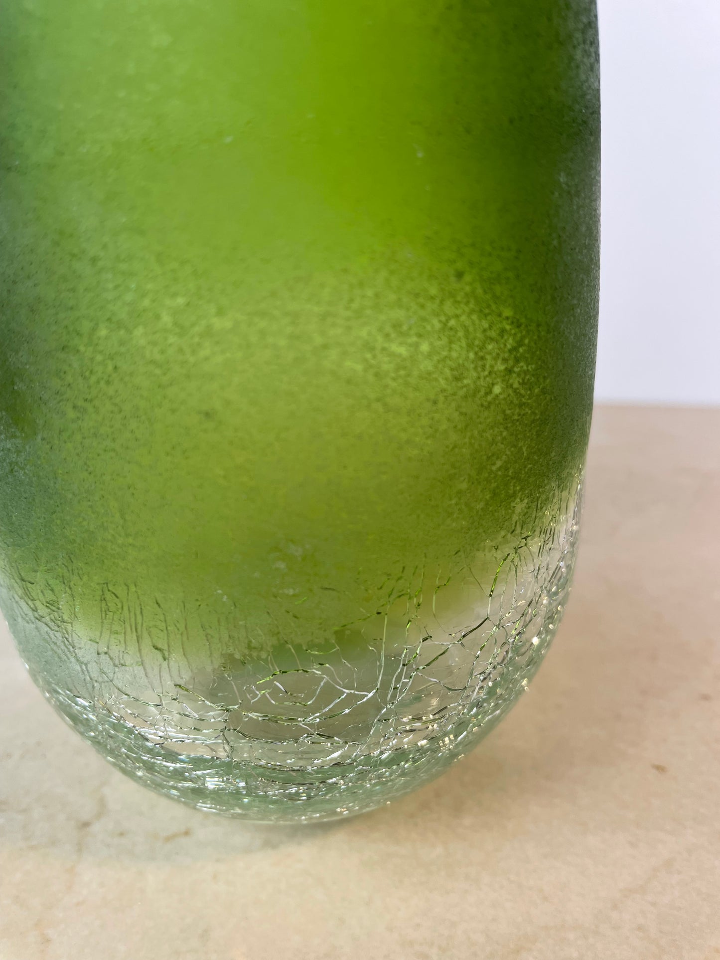 Handblown Green Ombre Frosted & Crackle Glass Vase
