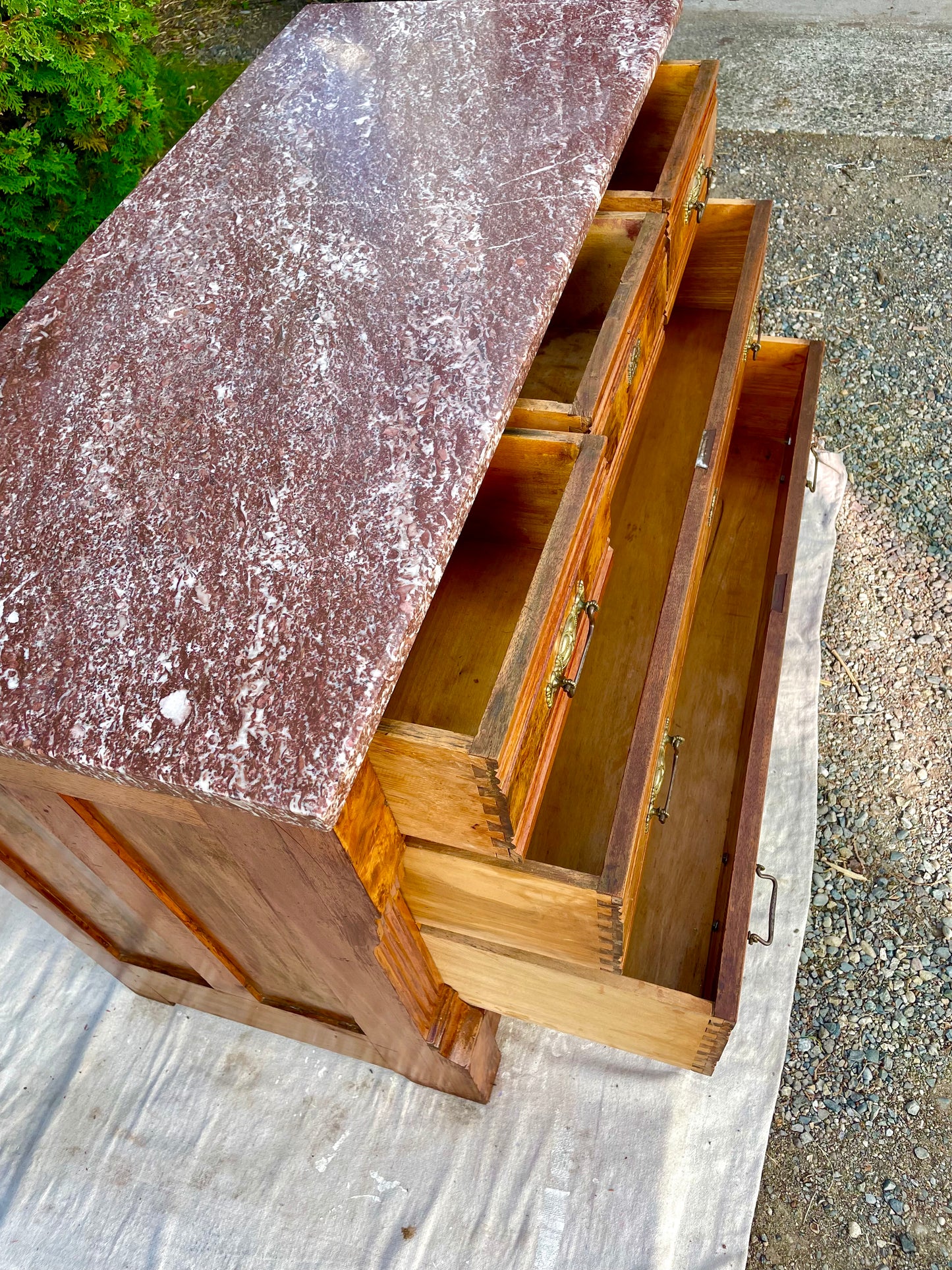 Early 20th Century Victorian Oxblood Marble 5 Drawer Chest Dresser