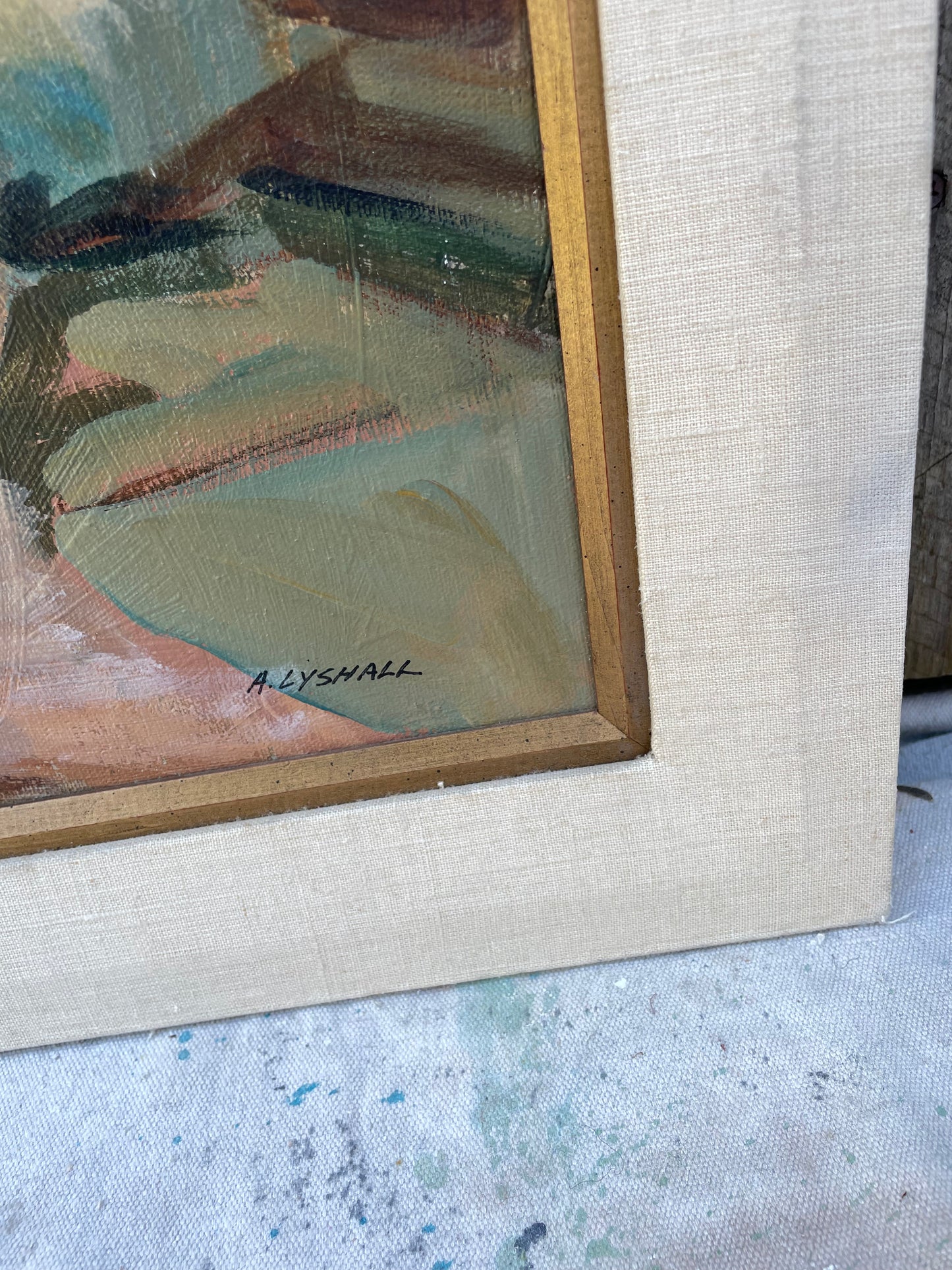 Mid 20th Century Vintage Still Life Oil on Canvas Original Painting, Rustic Scene With Geese, Framed