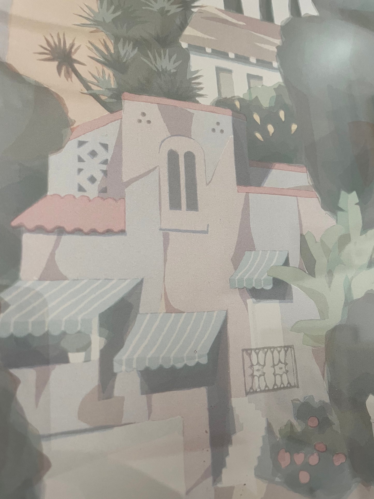 Vintage "Graciosa" Serigraph by William Buffett, Framed 1980s Pastel Mediterranean Cityscape Print