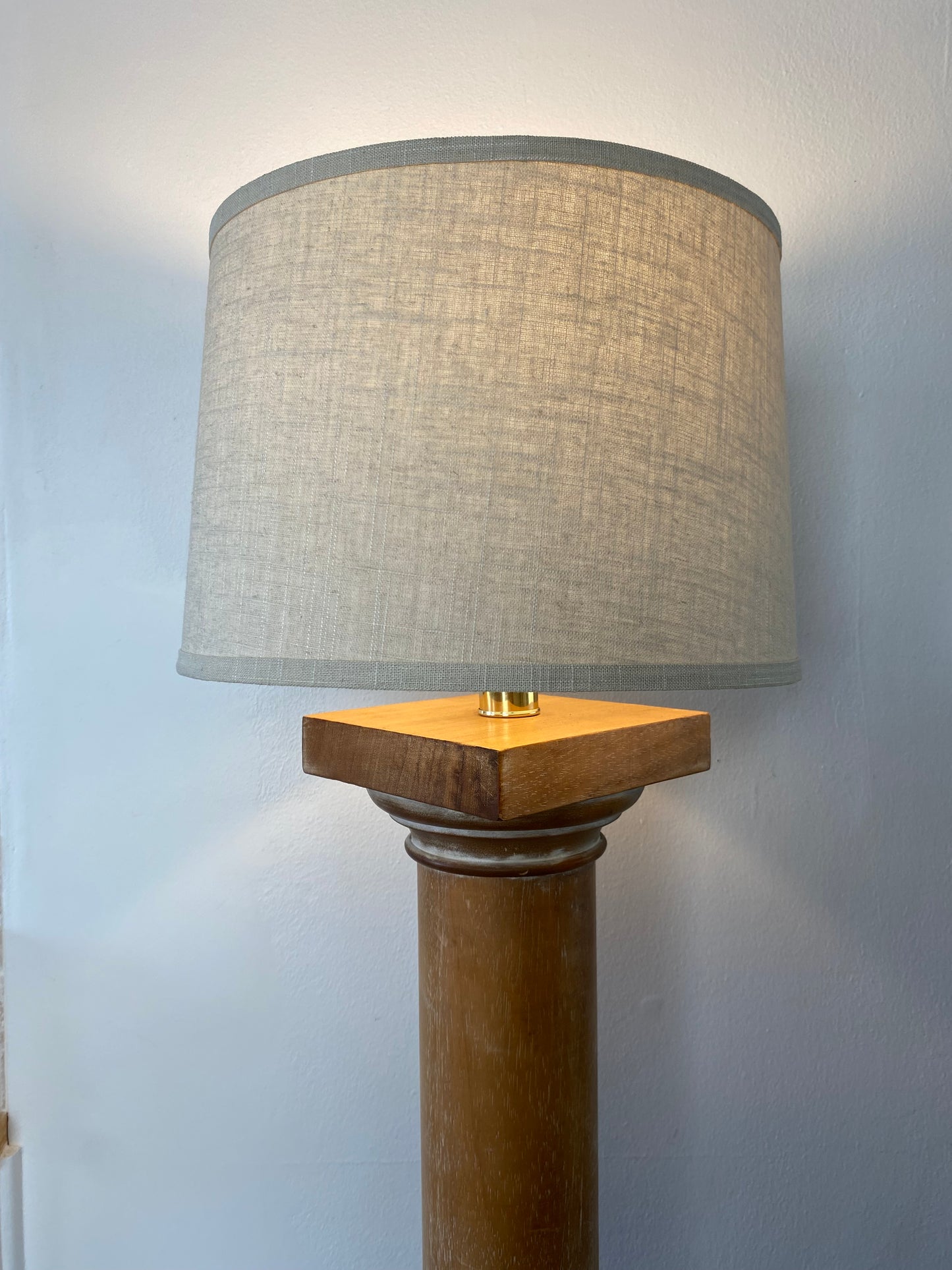 Vintage Italian Wood Architectural Column Floor Lamp With Brass Finial
