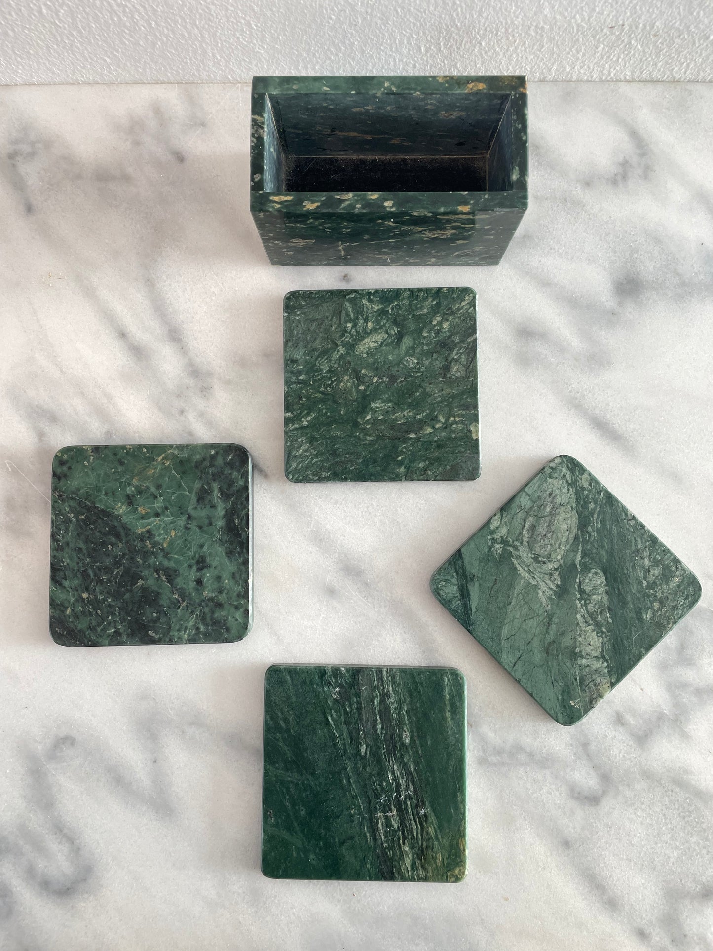 Green Marble Coasters With Storage Box