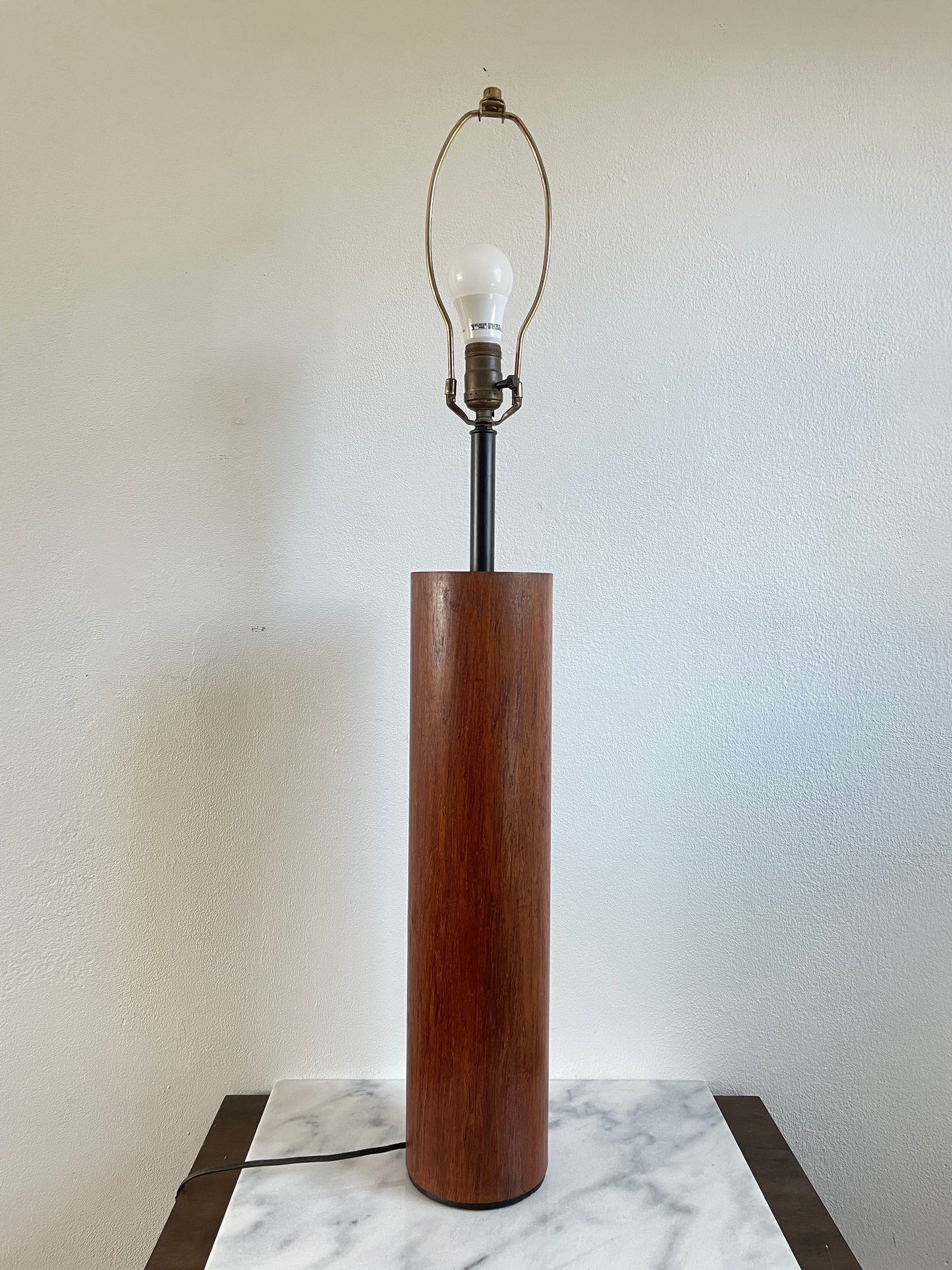 Mid 20th Century Minimalist Modern Walnut Cylinder Table Lamp