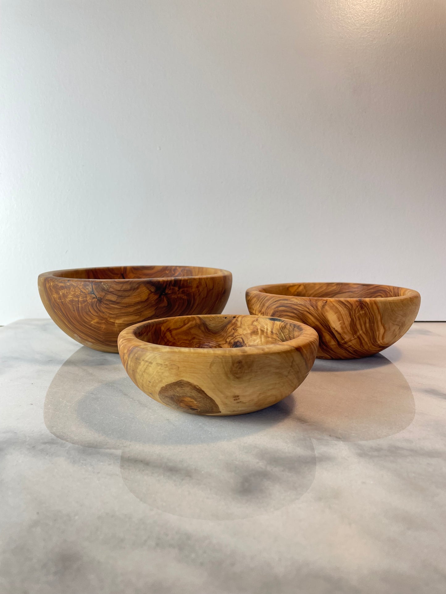 Set of 3 Hand-Turned Olive Wood Nesting Bowls — Organic Modern Decorative Woodware