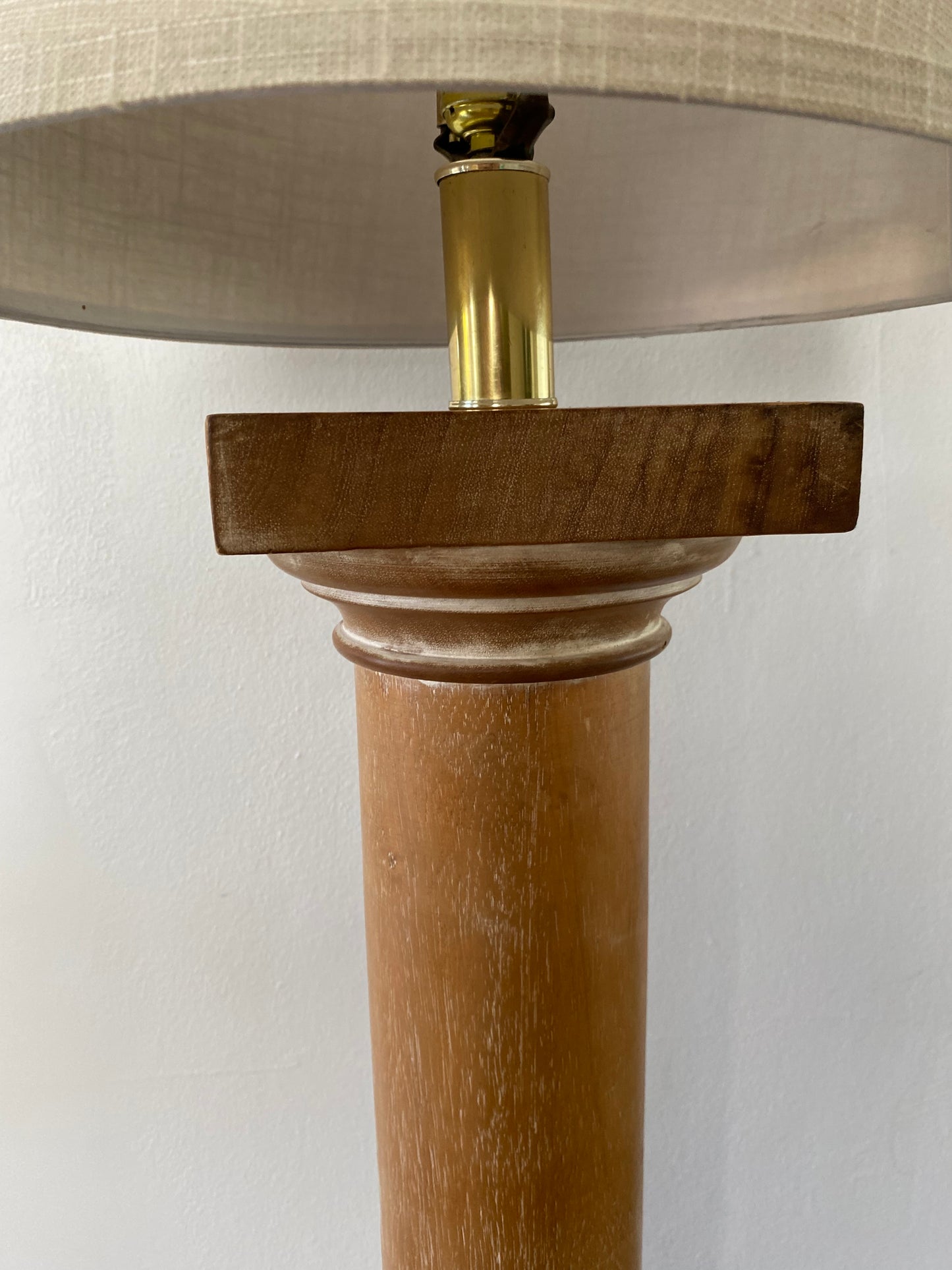 Vintage Italian Wood Architectural Column Floor Lamp With Brass Finial