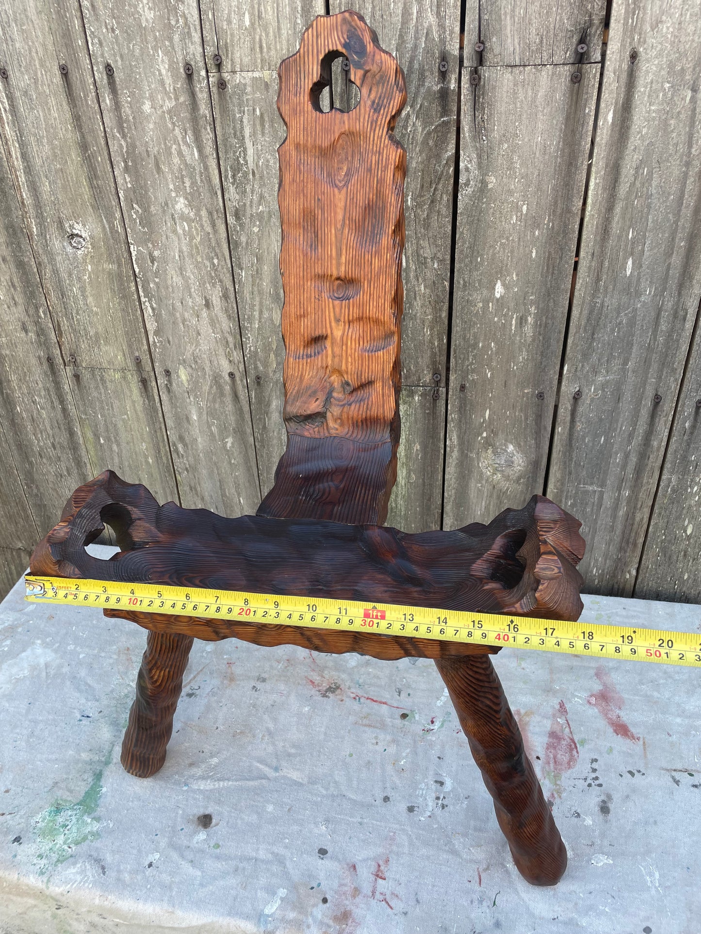 Mid 20th Century Spanish Sculptural Carved Wood Tripod Birthing Chair