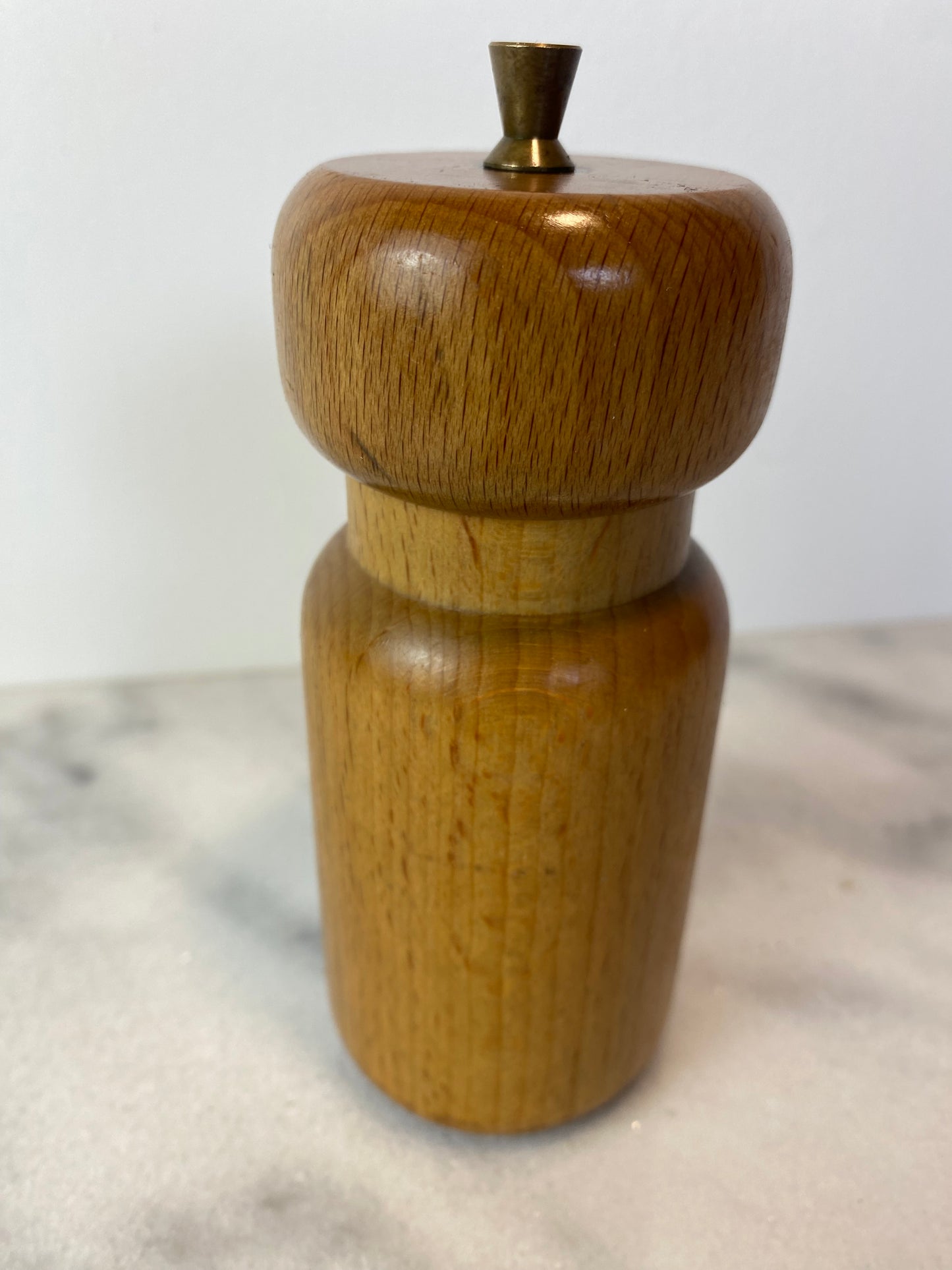 Vintage Danish Modern White Oak Salt or Pepper Grinder With Brass Hardware — Scandinavian European Kitchenware