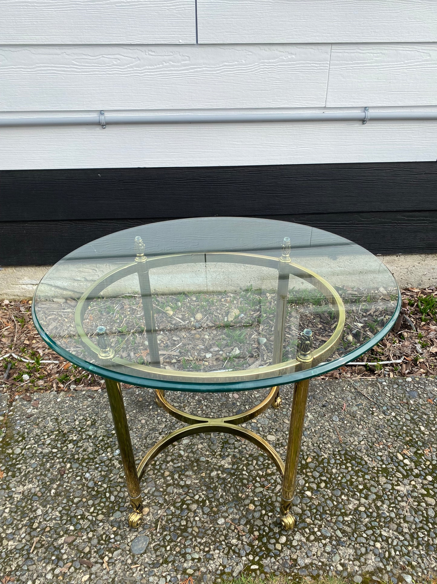 Mid 20th Century Hollywood Regency Brass and Glass Round Side Table - Neoclassical Style