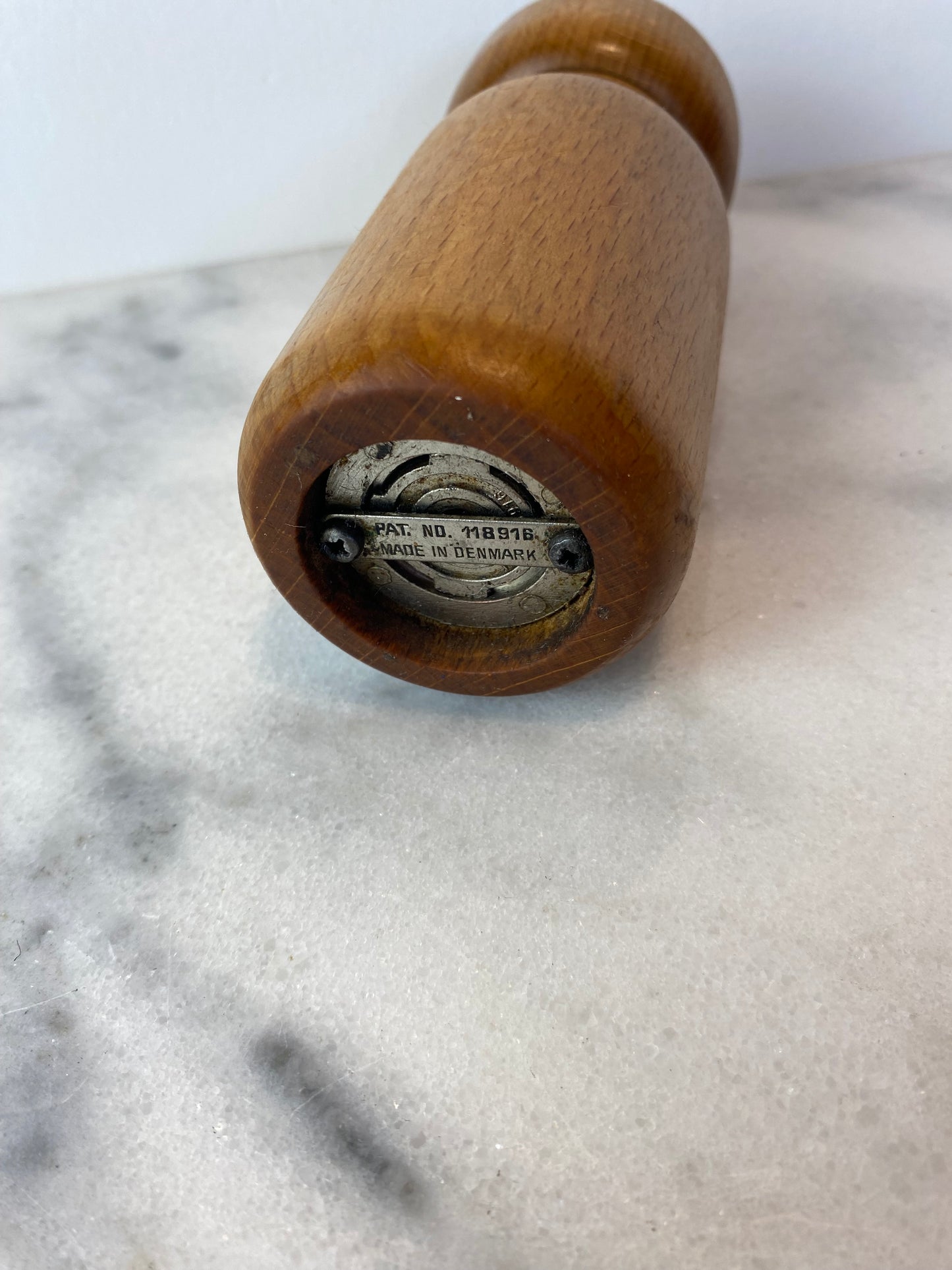 Vintage Danish Modern White Oak Salt or Pepper Grinder With Brass Hardware — Scandinavian European Kitchenware