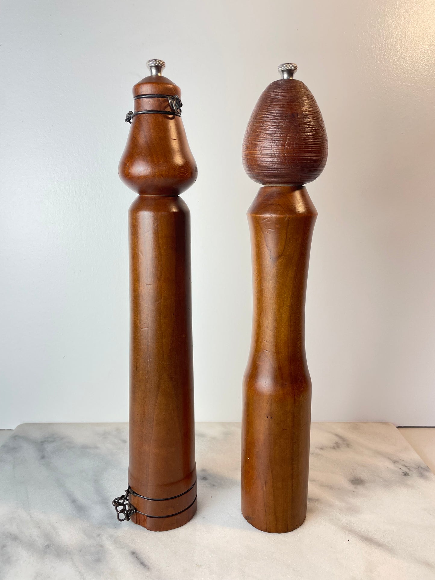 Mid 20th Century Unique Woodcraft Salt & Pepper Grinders - Pair