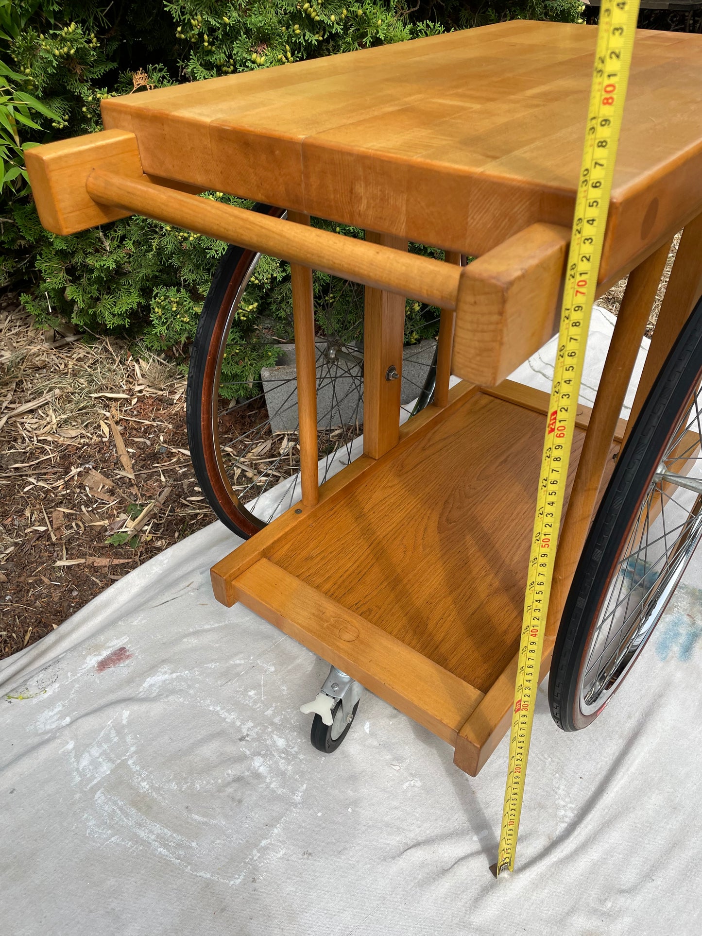 Bill W Saunders, Chopping Block on Bicycle Wheels Bar Cart Pasadena Art Design