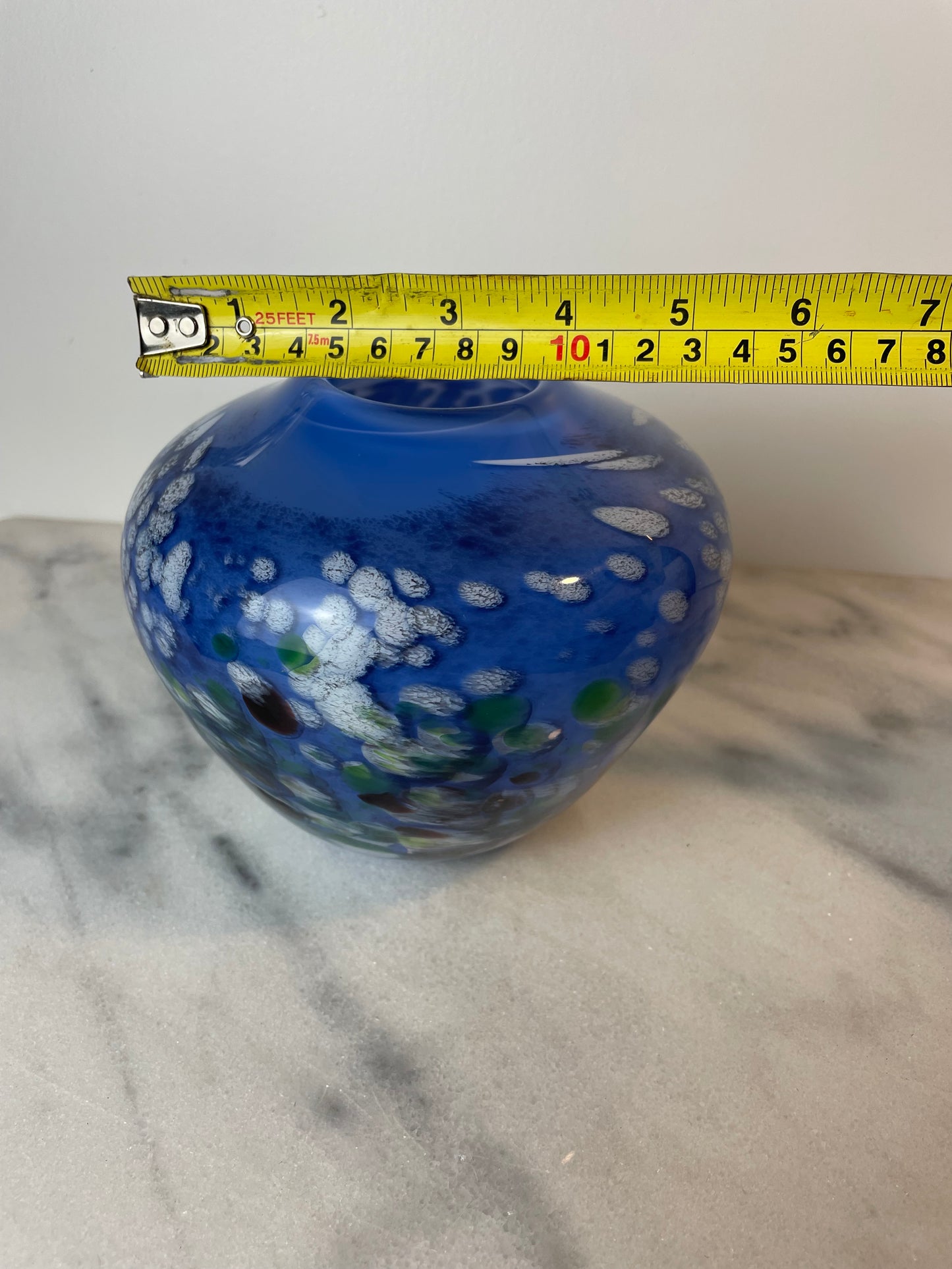 Signed James Kingwell Icefire Art Glass Vase in Blue Purple & White