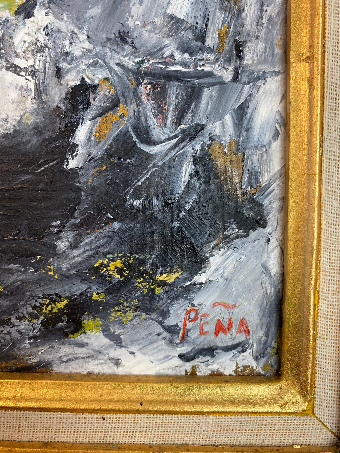 Original Abstract Expressionist Oil Painting in Ornate Vintage Gilded Frame by Francisco Peña 2026