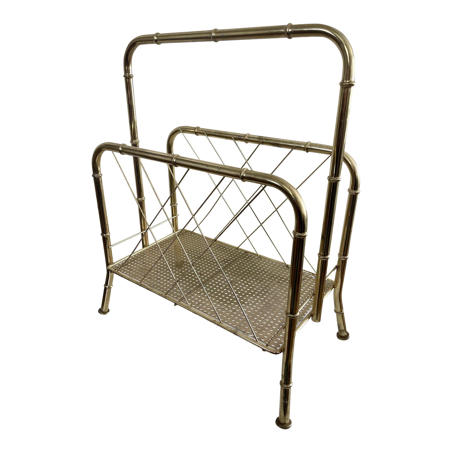 Mid 20th Century Hollywood Regency Brass Bamboo Magazine Rack