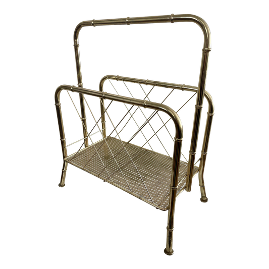 Mid 20th Century Hollywood Regency Brass Bamboo Magazine Rack