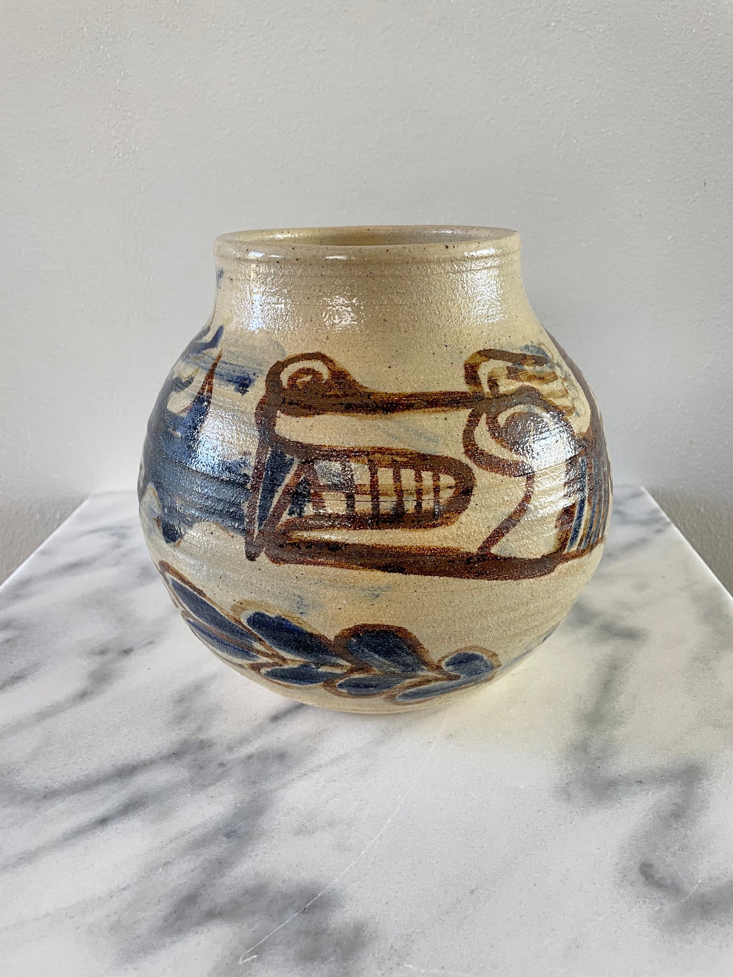 Mid 20th Century Rustic Glazed Stoneware Pot With Dragon Motif