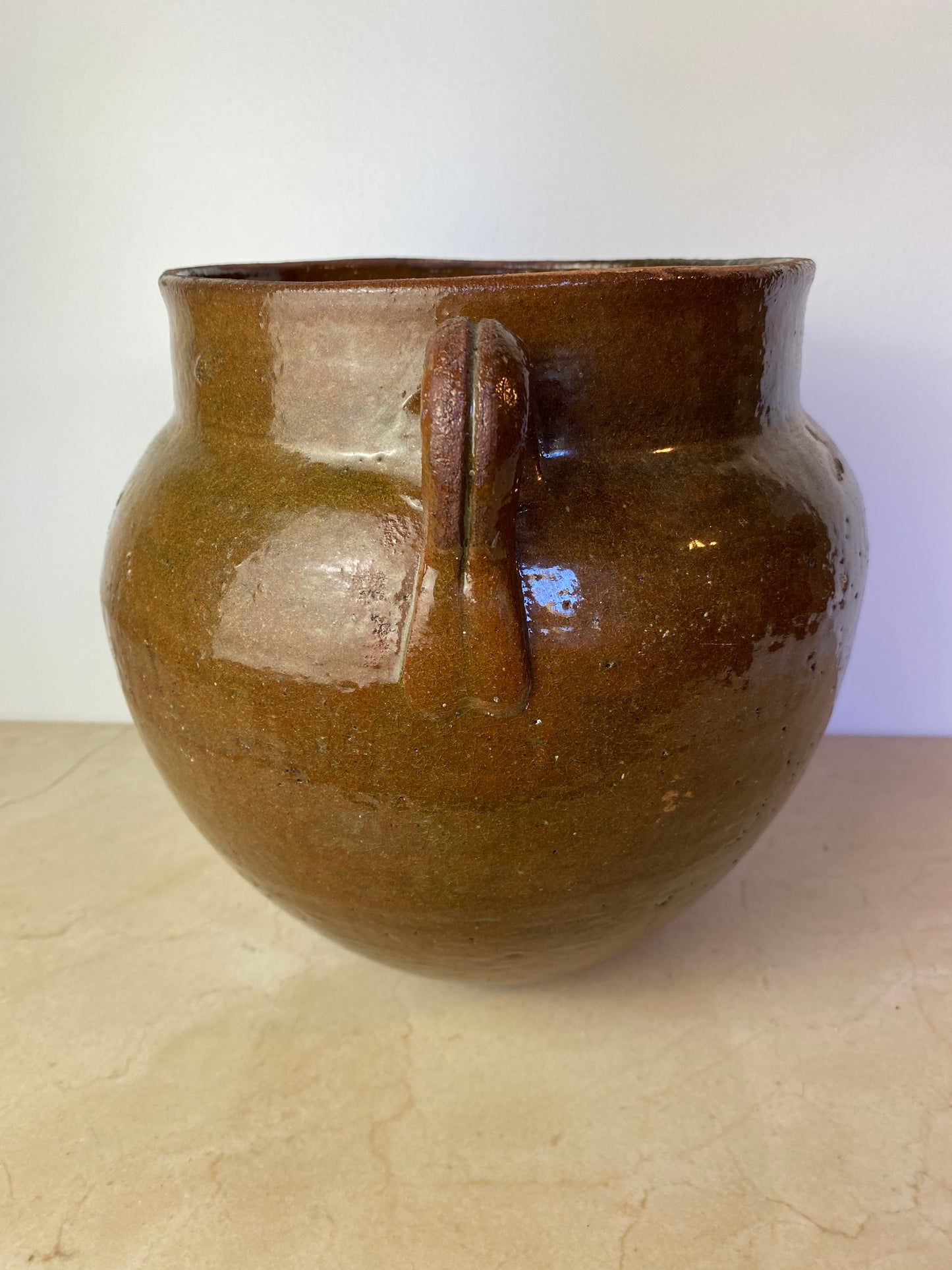 Antique French Glazed Terracotta Confit Pot, Southwest France