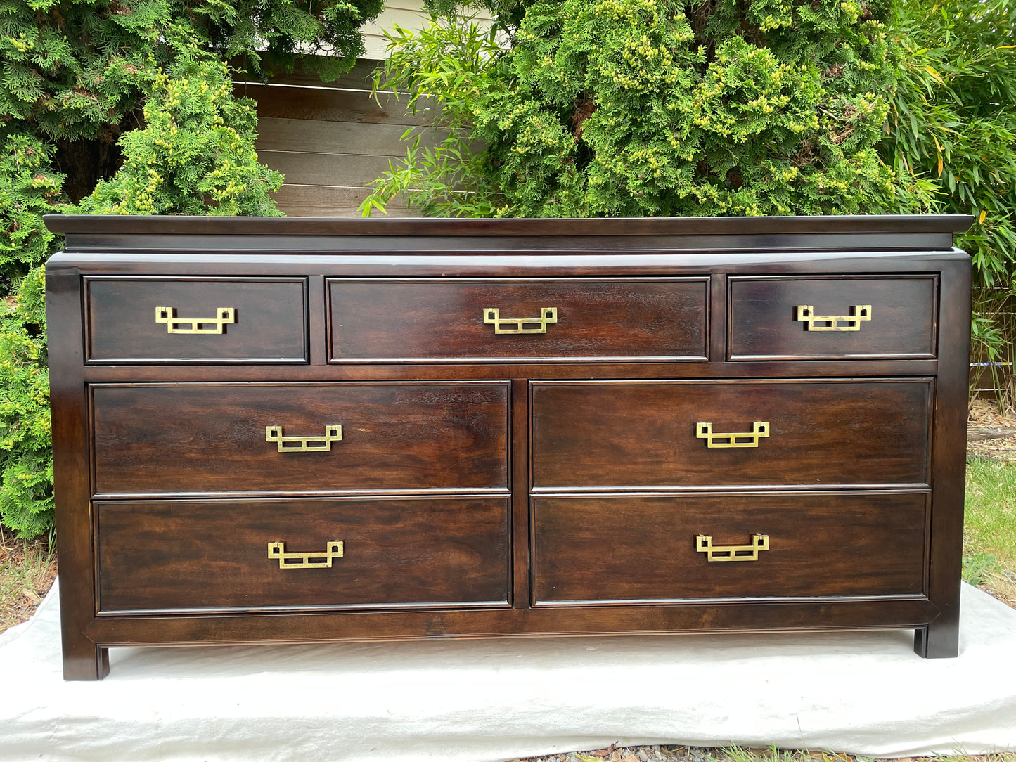 Hollywood Regency Dresser Ebony Finish W/ Brass Handles