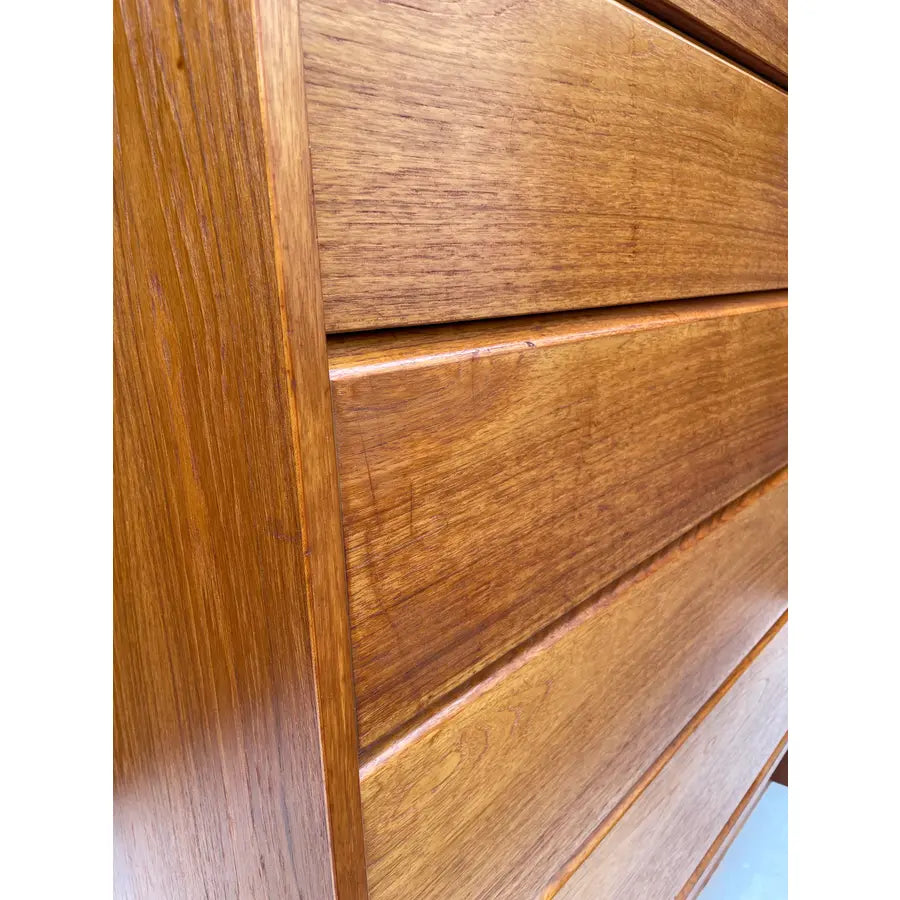 Mid 20th Century Danish Modern Teak Dresser: Mid Century Tallboy, 5 Drawers