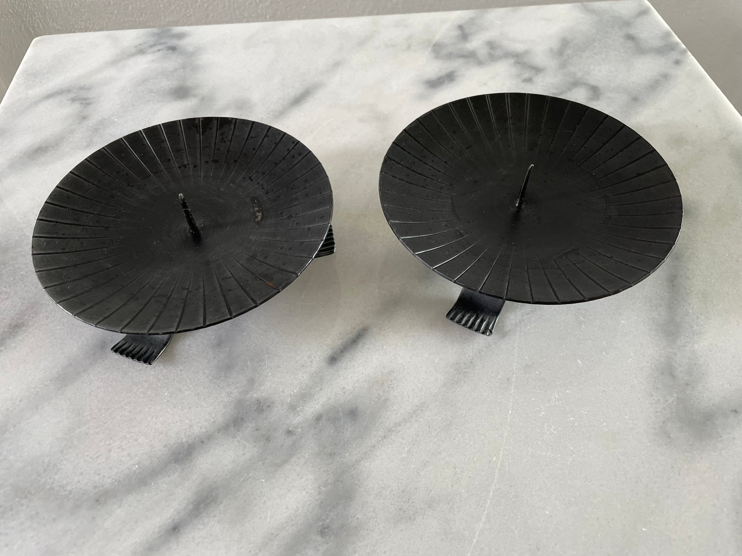 Mid 20th Century Austria Metalwork Pillar Candle Holders - A Pair