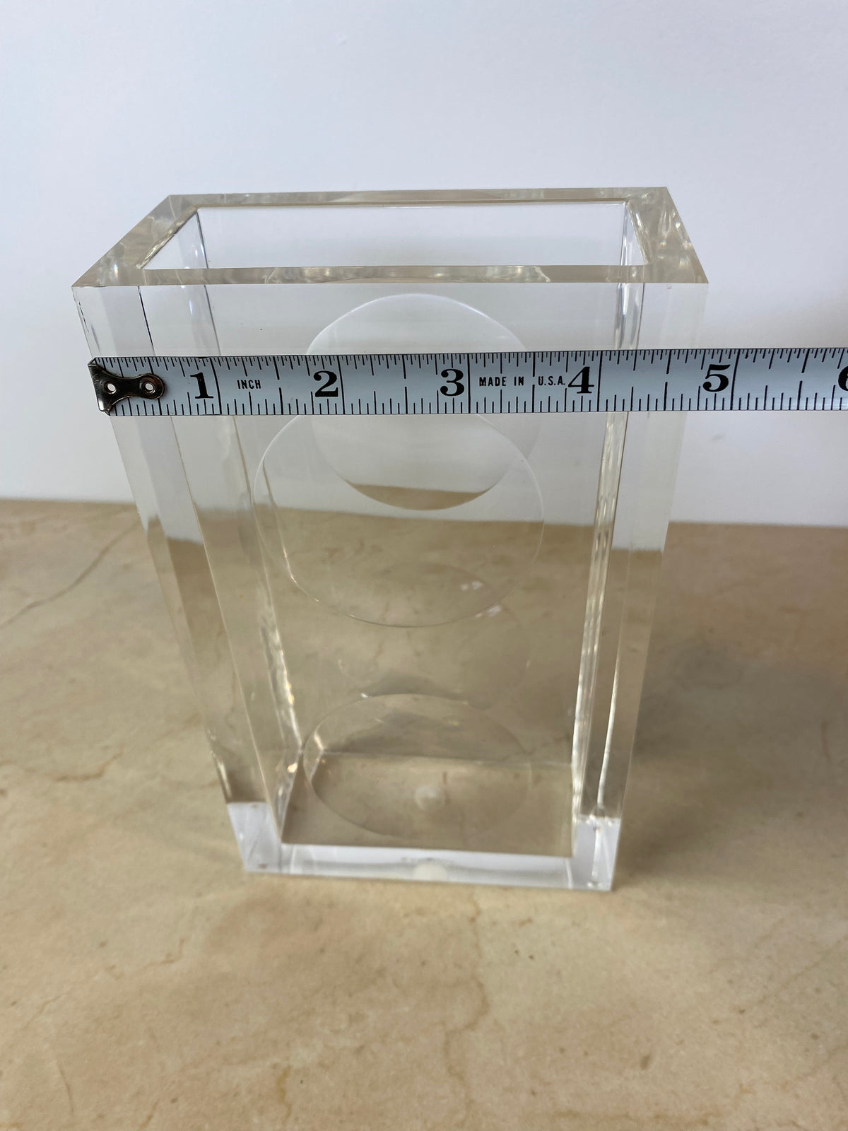 Vintage Guzzini Lucite Block Vase, Italian Space Age, Signed