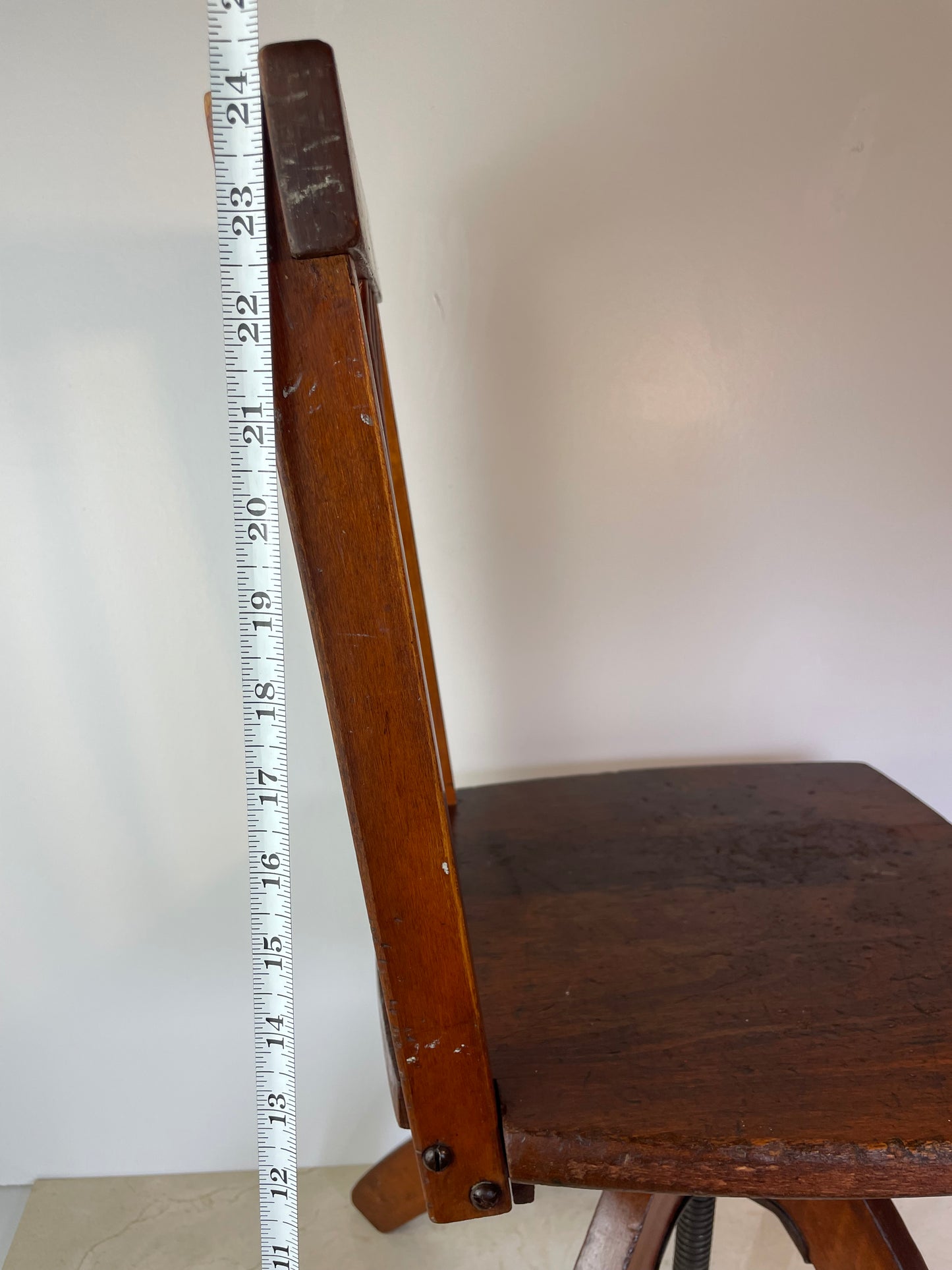 Vintage Rustic Industrial Swivel Child's Chair, Hardwood & Cast Iron School Chair