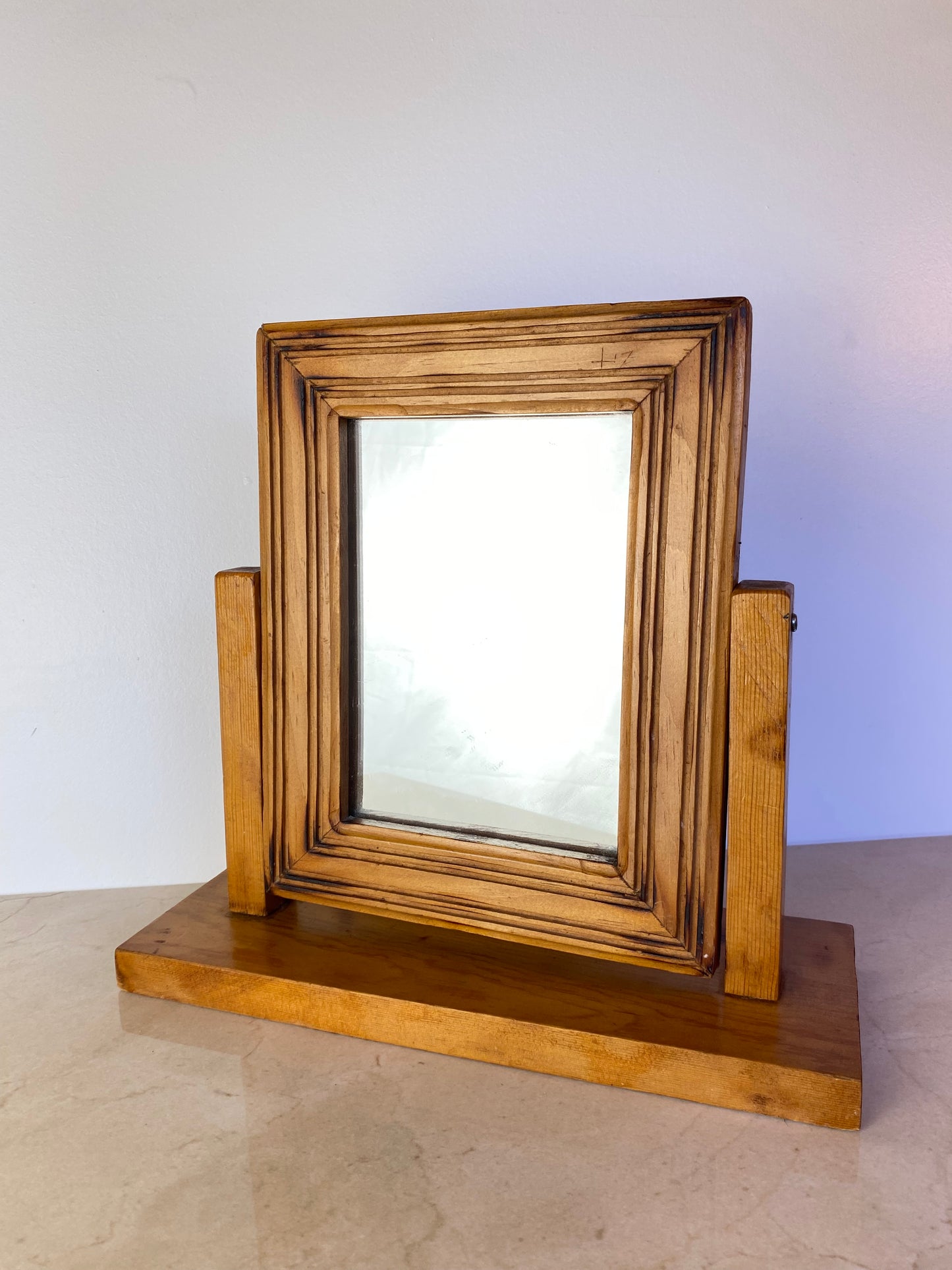 Vintage Handmade Carved Pine Tabletop Picture Frame on Stand, Rustic Folk Art Photo Display