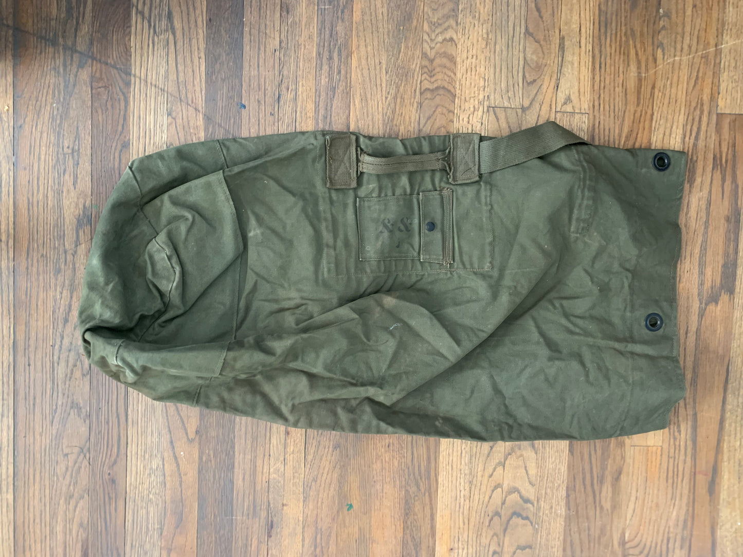 Vintage Military Duffel with Stenciling