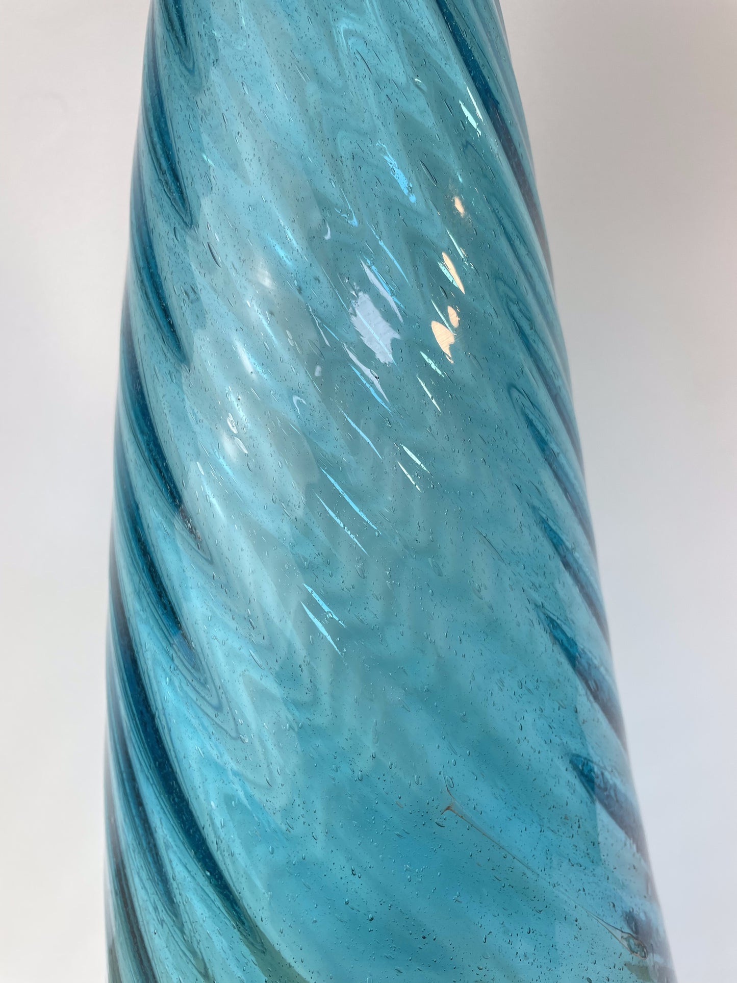 Vintage Hand-Blown Aqua Optic Swirl Art Glass Floor Bottle
