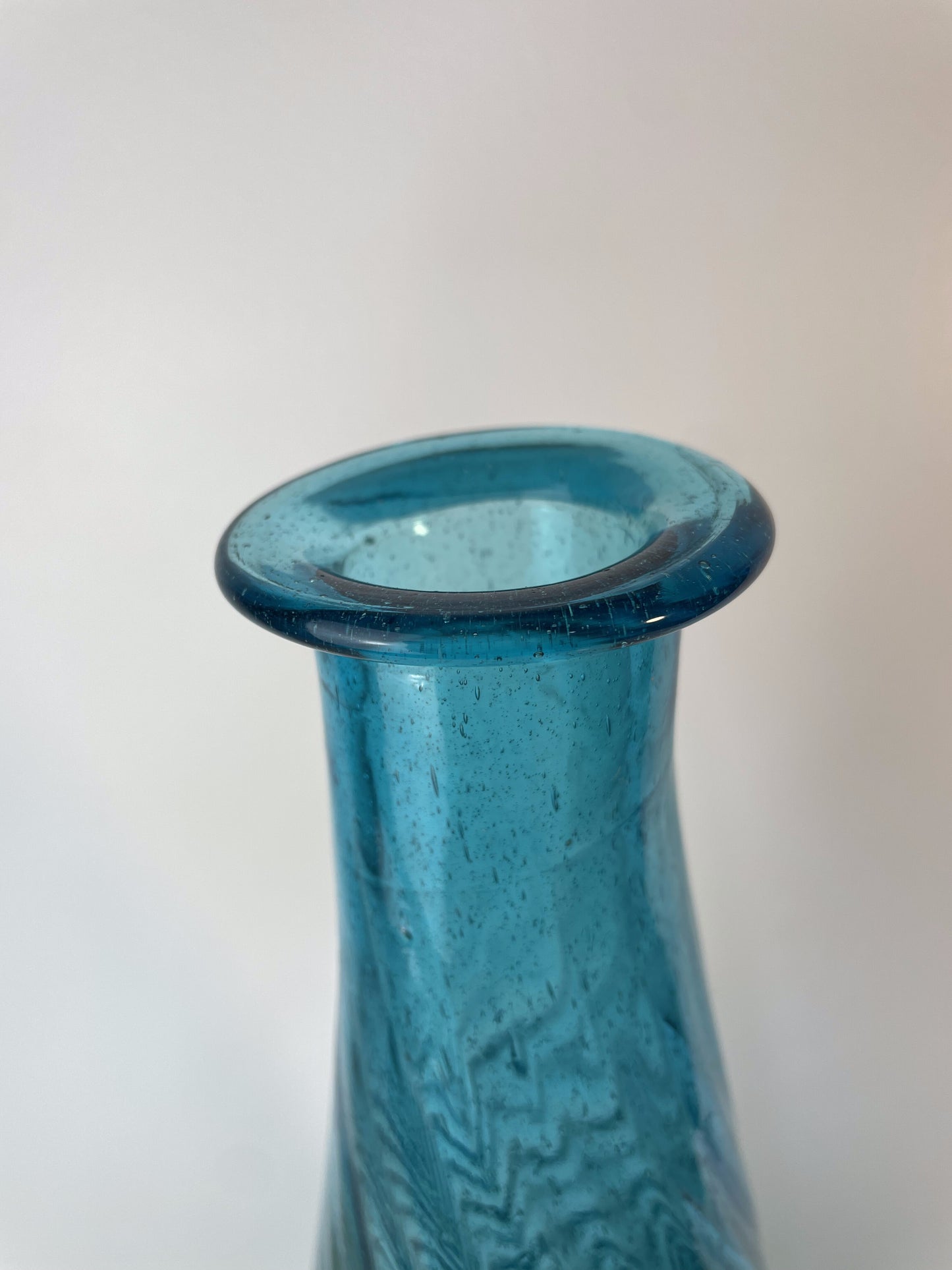 Vintage Hand-Blown Aqua Optic Swirl Art Glass Floor Bottle