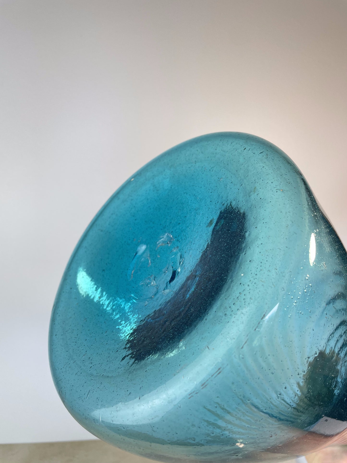 Vintage Hand-Blown Aqua Optic Swirl Art Glass Floor Bottle