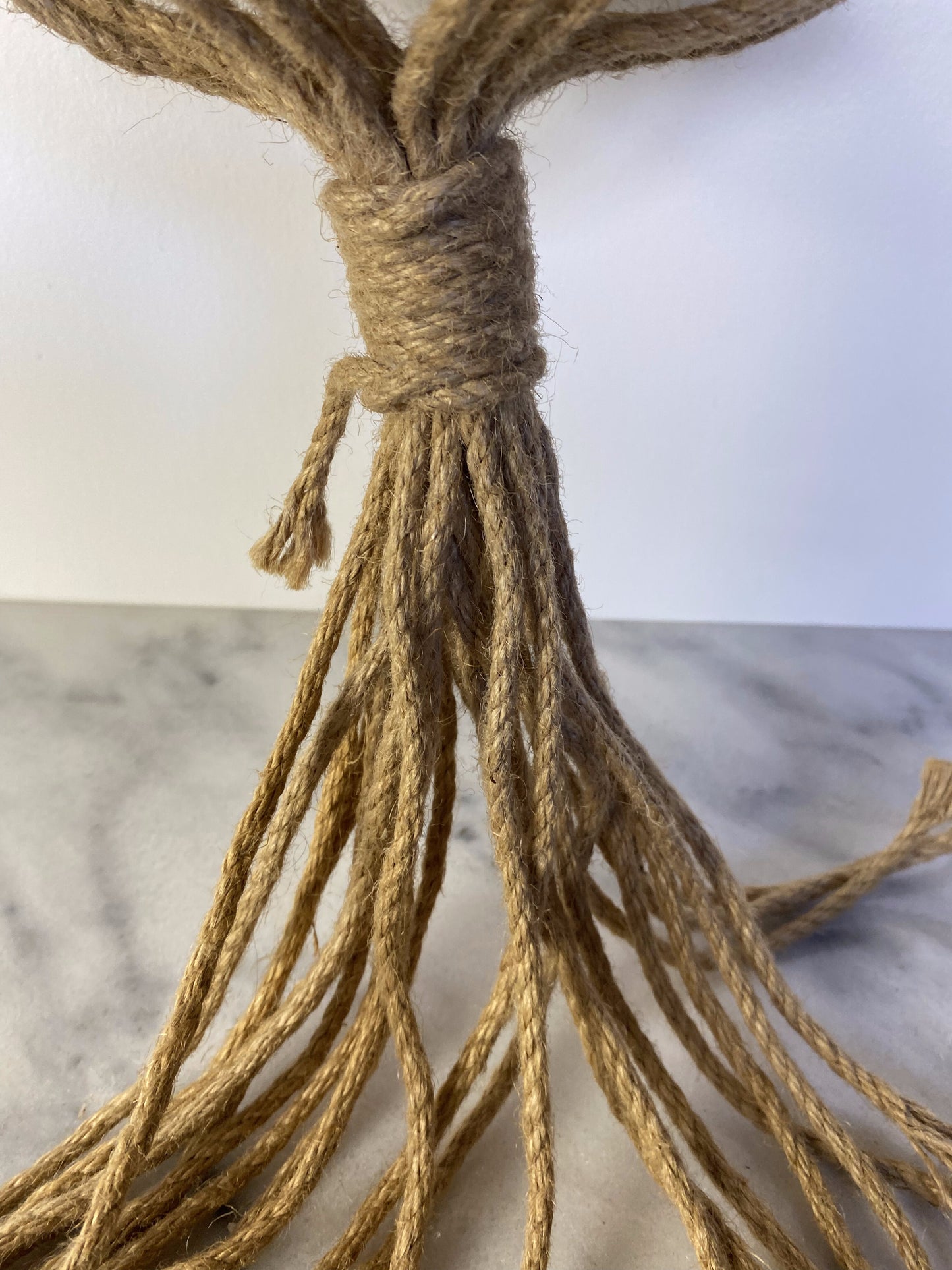 Vintage Boho Macramé Plant Hanger in Natural Fiber — Large Hanging Planter, 1970s