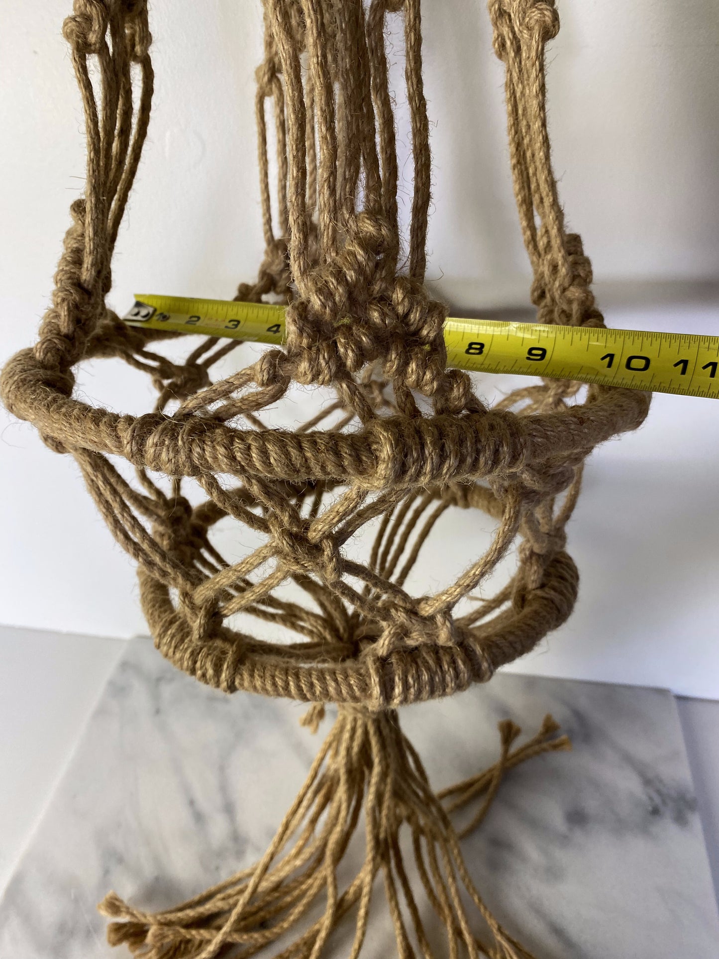 Vintage Boho Macramé Plant Hanger in Natural Fiber — Large Hanging Planter, 1970s