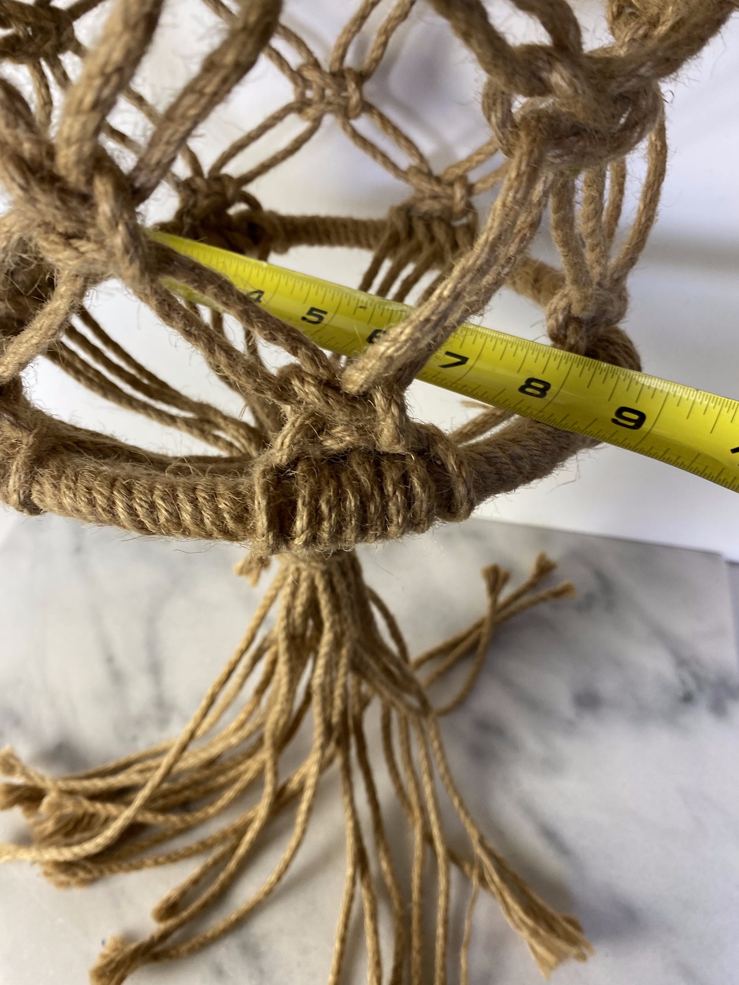 Vintage Boho Macramé Plant Hanger in Natural Fiber — Large Hanging Planter, 1970s
