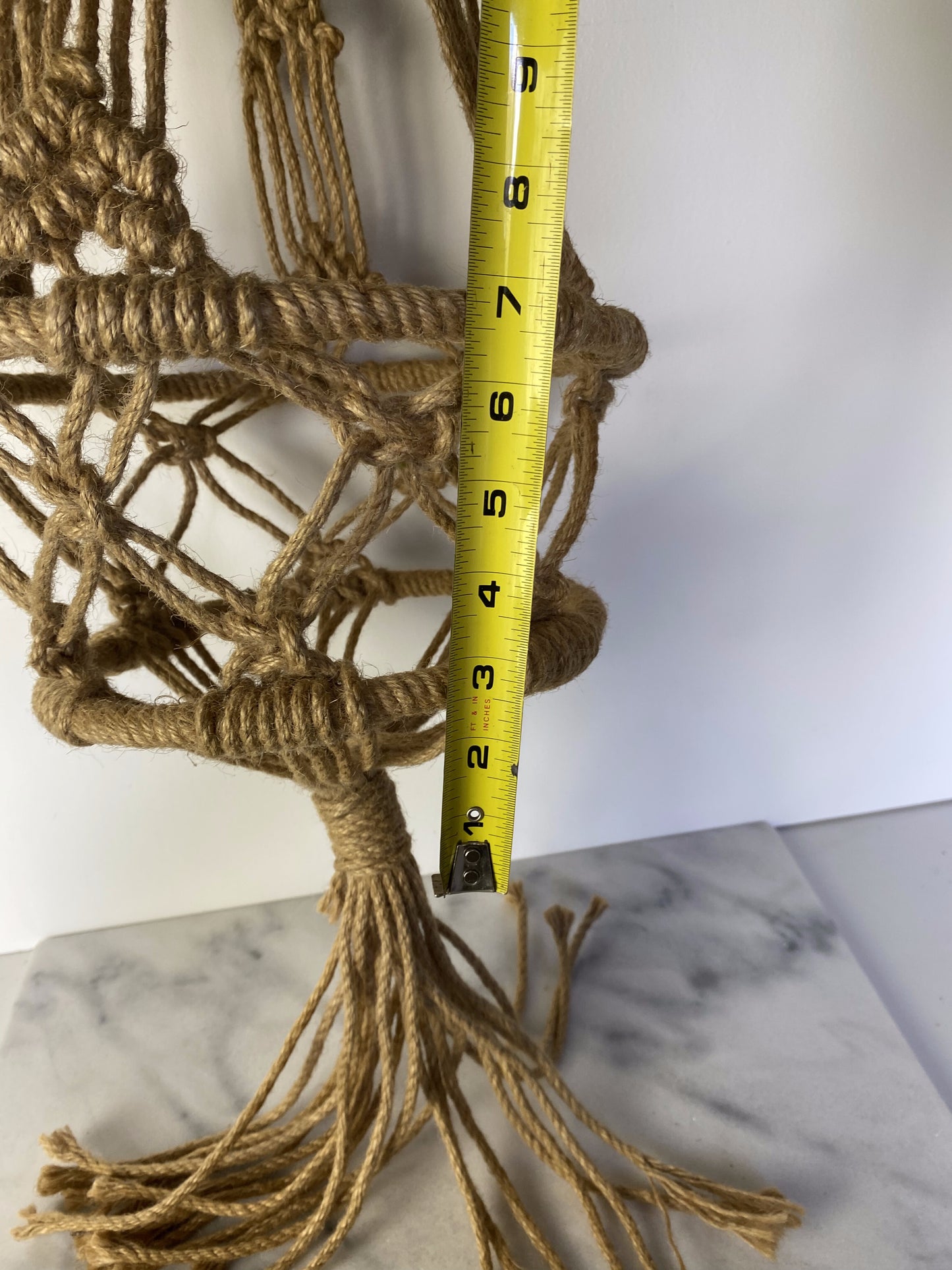 Vintage Boho Macramé Plant Hanger in Natural Fiber — Large Hanging Planter, 1970s