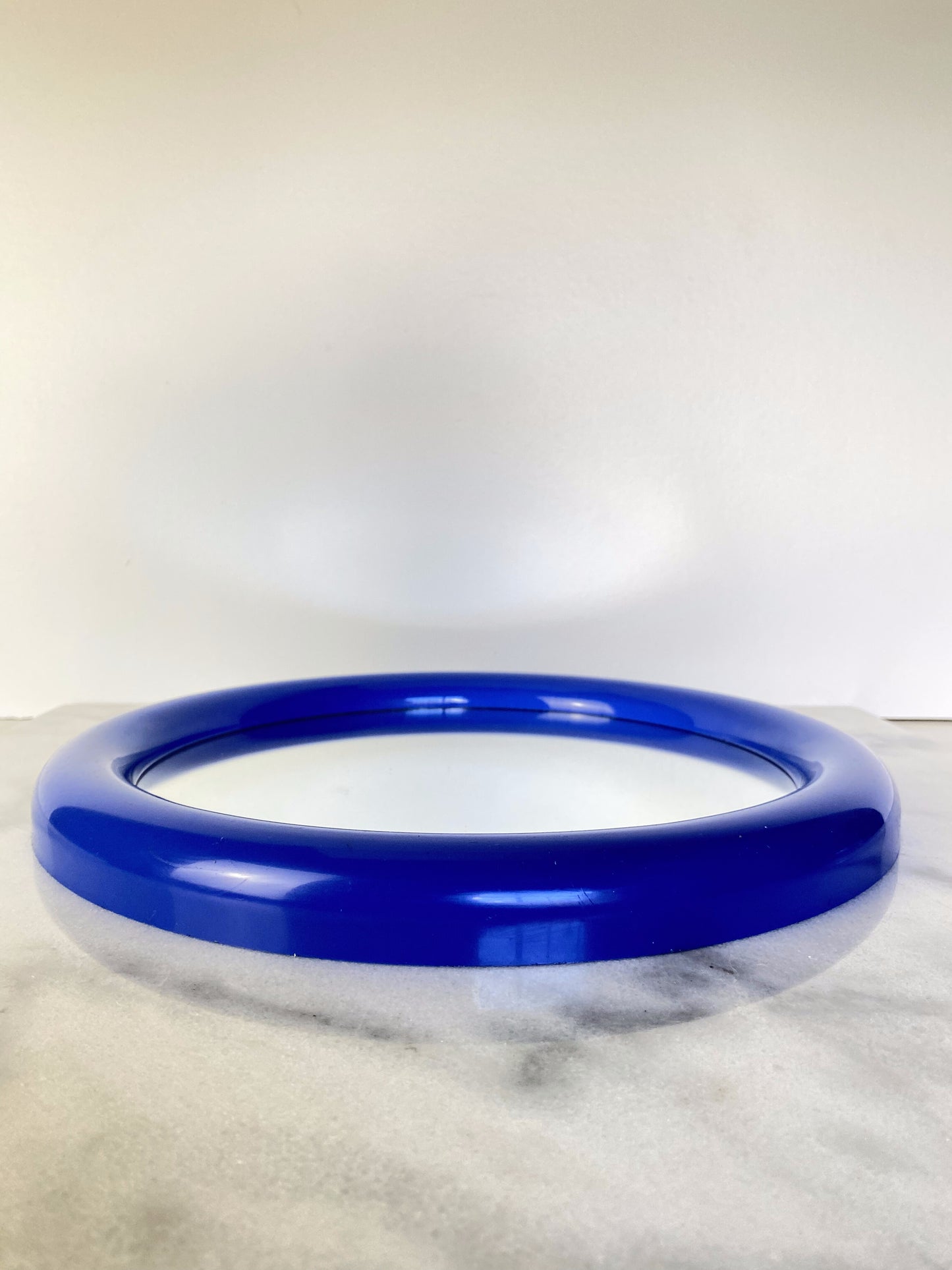 Vintage Postmodern Primary Blue Round Wall Mirror — Memphis Style Plastic Mirror, 1980s