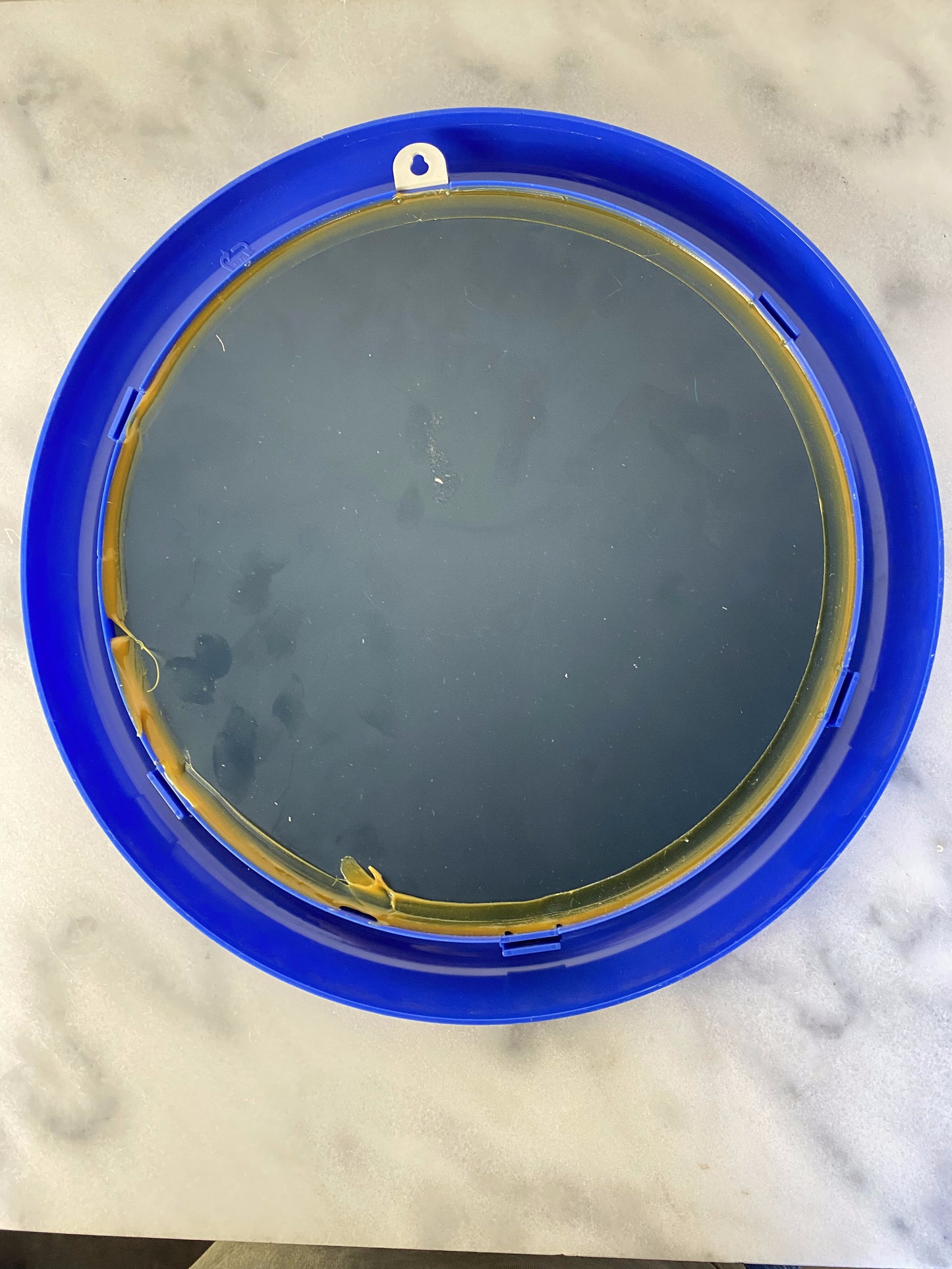Vintage Postmodern Primary Blue Round Wall Mirror — Memphis Style Plastic Mirror, 1980s