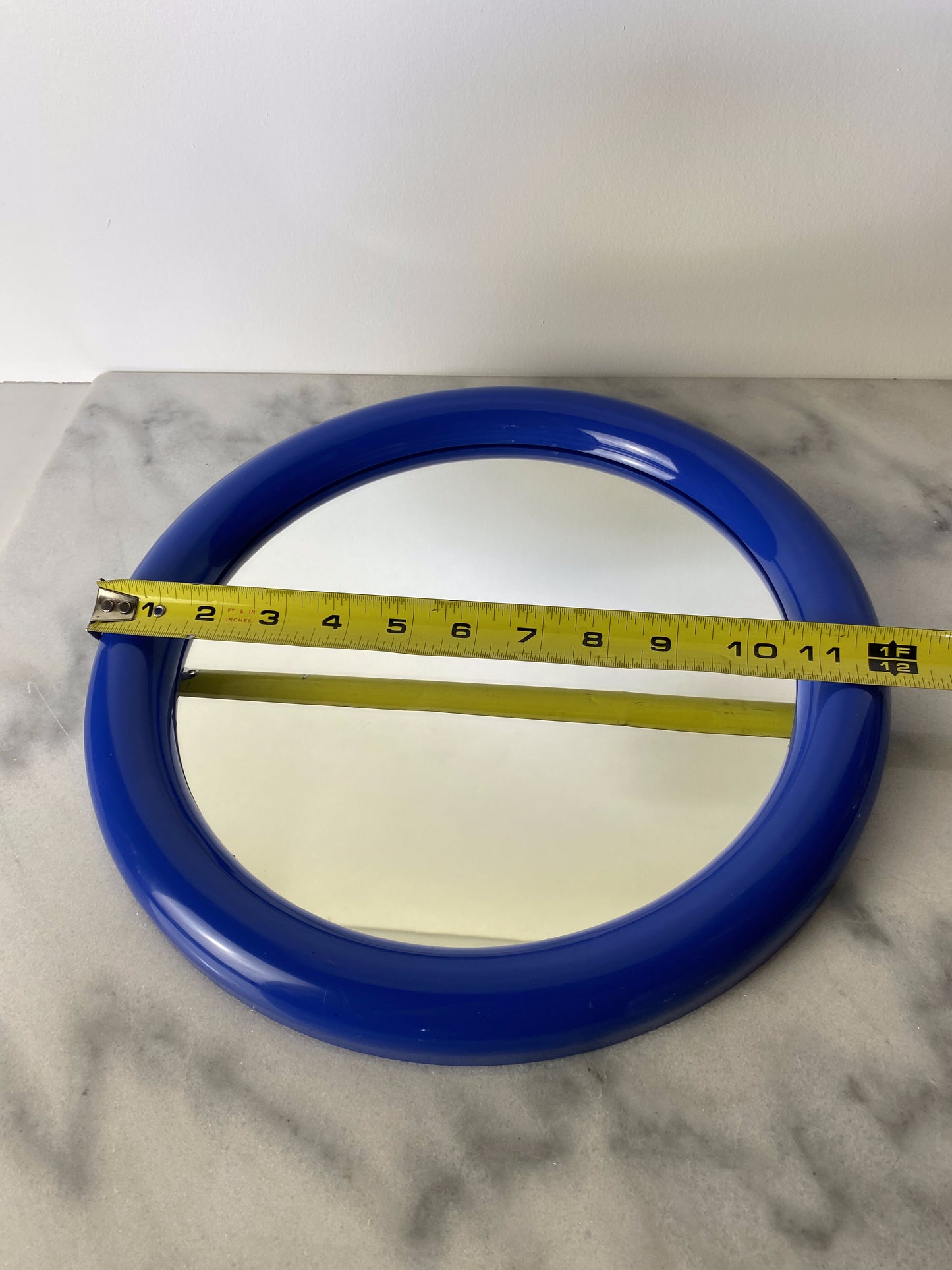 Vintage Postmodern Primary Blue Round Wall Mirror — Memphis Style Plastic Mirror, 1980s