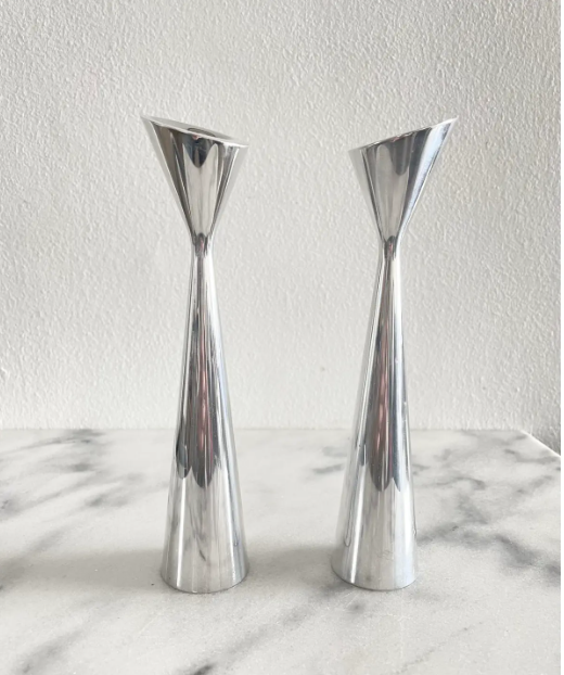 1994 Post Modern Karim Rashid Nambe Studio Silver 8” Candlesticks 6045